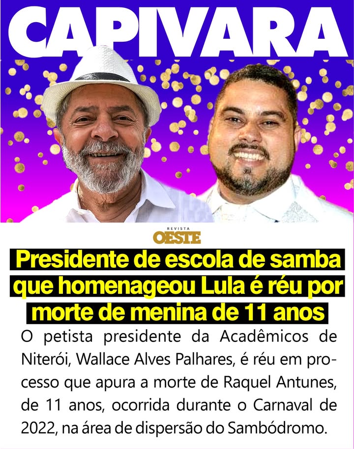 De acordo com informações divulgadas, o presidente de uma escola de samba que recentemente homenageou o ex-presidente Luiz Inácio Lula da Silva está enfrentando acusações graves. Segundo a publicação, ele é réu em um caso envolvendo a morte de uma menina de 11 anos. A escola de samba, que ganhou destaque por sua homenagem ao ex-presidente, agora se vê envolvida em uma situação delicada devido às acusações contra seu líder. A notícia gerou repercussão significativa, especialmente considerando o contexto cultural e social em que a escola de samba está inserida. Conforme relatado, o caso em questão envolve circunstâncias que ainda estão sendo investigadas pelas autoridades competentes. A morte da menina de 11 anos levantou questões sobre a responsabilidade e o papel do presidente da escola de samba no incidente. De acordo com fontes próximas ao caso, o processo judicial está em andamento, e a expectativa é que novas informações sejam reveladas à medida que as investigações progridem. A situação tem atraído a atenção da mídia e do público, que aguardam por esclarecimentos adicionais sobre o caso. Ainda segundo as informações disponíveis, a escola de samba não se pronunciou oficialmente sobre as acusações enfrentadas por seu presidente. A homenagem a Lula, que inicialmente trouxe visibilidade positiva para a escola, agora está sendo ofuscada pelas alegações legais contra seu líder. Especialistas em direito afirmam que o desenrolar do processo pode ter implicações significativas tanto para a reputação da escola quanto para o próprio presidente. A comunidade local e os seguidores da escola de samba estão acompanhando de perto os desdobramentos do caso, que continua a ser um assunto de interesse público e midiático.