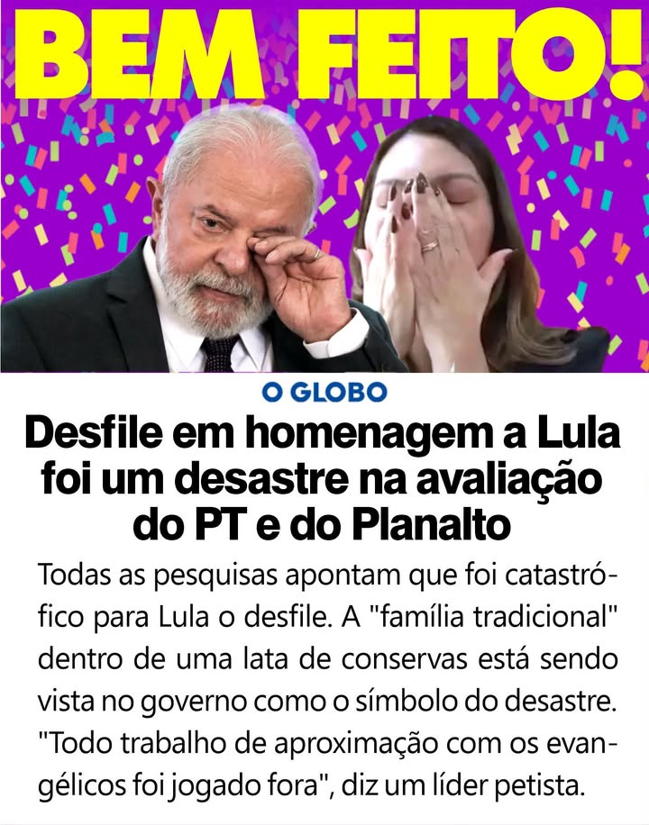 De acordo com informações divulgadas por fontes internas do Partido dos Trabalhadores (PT) e do Palácio do Planalto, o desfile em homenagem ao presidente Luiz Inácio Lula da Silva foi considerado um desastre. Segundo o site que reportou o evento, a organização do desfile enfrentou uma série de problemas logísticos e de comunicação que comprometeram a execução planejada. Fontes próximas ao evento relataram que houve atrasos significativos no início das atividades, o que gerou insatisfação entre os participantes e o público presente. Além disso, a publicação destacou que a escolha do local e a infraestrutura disponível não atenderam às expectativas, resultando em desconforto para os espectadores e dificuldades para os organizadores. Ainda conforme as informações obtidas, a avaliação negativa do desfile também se deveu à baixa adesão popular. De acordo com a publicação, o número de participantes ficou aquém do esperado, o que foi interpretado como um sinal de desapontamento ou desinteresse por parte da população. Fontes do PT teriam expressado preocupação com a repercussão do evento, temendo que a imagem do presidente pudesse ser afetada por essa demonstração de apoio menos expressiva. O site também mencionou que a cobertura midiática do desfile destacou esses aspectos negativos, o que pode ter contribuído para uma percepção pública desfavorável. Por fim, segundo as fontes consultadas, tanto o PT quanto o Palácio do Planalto estão realizando uma análise detalhada dos fatores que levaram ao insucesso do desfile. A publicação afirma que, internamente, já se discute a necessidade de revisar estratégias de comunicação e organização para futuros eventos, a fim de evitar a repetição dos erros observados. Além disso, há um esforço para entender melhor as expectativas do público e ajustar as ações do partido e do governo de forma a reconquistar a confiança e o apoio popular. Em suma, o evento, que tinha como objetivo celebrar a figura do presidente Lula, acabou gerando preocupações e reflexões sobre a condução de eventos públicos e a relação com a população.