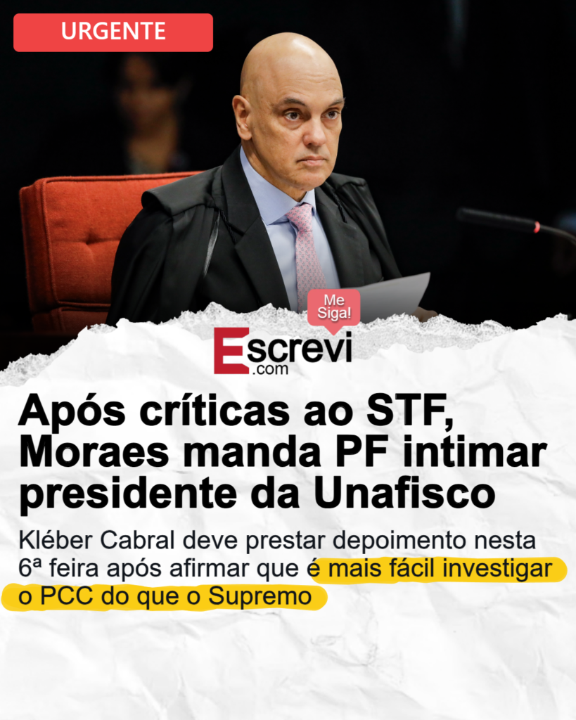 De acordo com informações divulgadas, o ministro Alexandre de Moraes, do Supremo Tribunal Federal (STF), determinou que a Polícia Federal intime Kléber Cabral, presidente da Unafisco, para prestar depoimento. A decisão foi tomada após Cabral ter feito declarações críticas ao STF, afirmando que seria mais fácil investigar o Primeiro Comando da Capital (PCC) do que o próprio Supremo. Segundo a publicação, o depoimento está agendado para esta sexta-feira, e a medida foi vista como uma resposta direta às críticas feitas por Cabral. Conforme relatado, as declarações de Kléber Cabral geraram repercussão significativa, levando o ministro Moraes a agir rapidamente. A Unafisco, entidade presidida por Cabral, representa os auditores fiscais da Receita Federal, e suas críticas ao STF foram consideradas graves o suficiente para justificar a intervenção da Polícia Federal. Segundo o site, a intimação para depoimento é parte de um inquérito que investiga ataques e ameaças contra o Supremo Tribunal Federal e seus ministros, um tema que tem sido recorrente no cenário político brasileiro. Ainda segundo as informações disponíveis, a decisão de Moraes reflete a postura do STF em relação a críticas que possam ser interpretadas como ameaças à sua integridade e funcionamento. A publicação destaca que o episódio envolvendo Kléber Cabral é mais um exemplo das tensões entre diferentes instituições e figuras públicas no Brasil, especialmente em um contexto onde o papel do STF tem sido frequentemente debatido. De acordo com a fonte, a expectativa é que o depoimento de Cabral possa esclarecer suas intenções ao fazer tais declarações e contribuir para o andamento das investigações em curso.