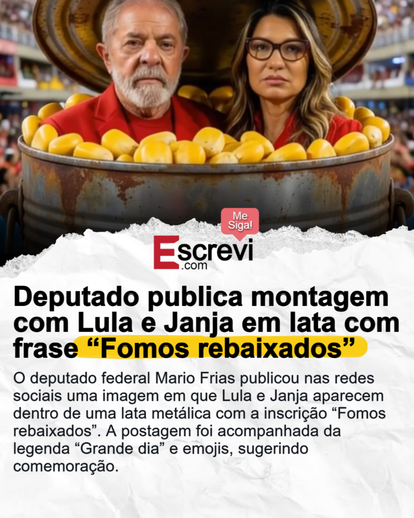 De acordo com informações divulgadas nas redes sociais, o deputado federal Mario Frias compartilhou uma imagem que gerou repercussão. Segundo a publicação, a montagem apresenta o presidente Luiz Inácio Lula da Silva e sua esposa, Janja, dentro de uma lata metálica com a frase “Fomos rebaixados” estampada. A postagem, que rapidamente se espalhou pelas plataformas digitais, foi acompanhada pela legenda “Grande dia” e emojis que sugerem um tom de comemoração por parte do deputado. A imagem e a legenda parecem indicar uma crítica ao governo atual, embora o contexto exato da mensagem não tenha sido explicitado por Frias. Conforme relatado por observadores das redes sociais, a publicação de Mario Frias gerou uma série de reações entre os usuários. Muitos interpretaram a montagem como uma provocação política direcionada ao presidente Lula e à primeira-dama, Janja. A escolha das palavras e a forma como a imagem foi apresentada levantaram debates sobre o teor e a intenção por trás da postagem. De acordo com comentários de internautas, a expressão “Fomos rebaixados” pode estar relacionada a críticas sobre a situação política ou econômica do país, embora não haja uma explicação oficial do deputado sobre o significado exato da frase. Ainda segundo análises de especialistas em comunicação política, o uso de montagens e memes nas redes sociais por figuras públicas como Mario Frias é uma estratégia comum para engajar seguidores e provocar discussões. A publicação do deputado é vista como parte de um movimento mais amplo de utilização das redes sociais para expressar posicionamentos políticos de forma direta e, muitas vezes, polêmica. De acordo com esses especialistas, tais postagens podem influenciar a opinião pública e intensificar polarizações, especialmente em um cenário político já marcado por divisões. A repercussão da imagem compartilhada por Frias ilustra como as redes sociais continuam a ser um campo de batalha significativo para disputas políticas e ideológicas no Brasil.
