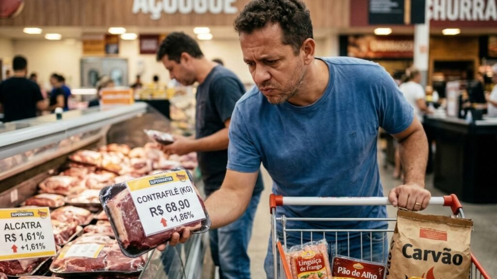 Como organizar um churrasco de domingo para 10 pessoas sem exageros? Para um churrasco eficiente, planeje a lista de compras com base em 350 g a 400 g de carne por pessoa. Misture cortes bovinos com linguiça e inclua pão de alho e acompanhamentos simples. Isso garante fartura sem desperdício. Qual é o custo médio de um churrasco para 10 pessoas? O custo total gira em torno de R$ 427,20, ou cerca de R$ 42,72 por pessoa. Isso inclui carne bovina, linguiça, pão de alho, acompanhamentos básicos e bebidas, sem luxos. Como escolher os cortes de carne para economizar? Em vez de investir em cortes caros, combine carne bovina com linguiça. Essa estratégia oferece variedade e sabor, mantendo o orçamento sob controle. Quais bebidas comprar para um churrasco equilibrado? Opte por cerveja, refrigerante e água. Evite comprar como se fosse uma festa longa; ajuste a quantidade ao consumo moderado do grupo. Como evitar desperdícios no churrasco? Planeje a compra com base no perfil de consumo dos convidados. Se o grupo bebe pouco, não exagere nas bebidas. Compre apenas o necessário para um almoço de domingo. Qual é a melhor forma de se preparar para o churrasco? Adiante tudo no sábado: separe a carne, prepare o vinagrete e deixe as bebidas gelando. Isso economiza tempo no domingo e evita idas desnecessárias ao mercado. Qual é a ordem ideal para servir no churrasco? Comece com linguiça e pão de alho, depois sirva a carne bovina. Finalize com a reposição de bebidas e acompanhamentos. Essa sequência mantém o ritmo do churrasco. Por que é importante definir um perfil de consumo? Conhecer o perfil de consumo evita compras excessivas e desperdícios. Se o evento é um almoço, uma compra enxuta é mais econômica e eficiente. Como ajustar o orçamento sem comprometer a qualidade? Faça ajustes na lista de compras, mantendo a variedade e sabor. Escolha cortes estratégicos e evite luxos desnecessários nas bebidas e acompanhamentos. Quais são os erros comuns ao organizar um churrasco? Comprar carne demais e esquecer acompanhamentos e bebidas é um erro frequente. Isso eleva o custo e pode resultar em desperdício. Como o planejamento ajuda na organização do churrasco? Um bom planejamento evita surpresas e garante que tudo esteja pronto a tempo. Isso torna o evento mais agradável e menos estressante. Por que é importante evitar compras de última hora? Compras de última hora podem resultar em escolhas impulsivas e gastos desnecessários. Planeje com antecedência para evitar esse problema. Como o mestre churrasqueiro Zé Almiro recomenda organizar um churrasco? Zé Almiro sugere preparar tudo no dia anterior e seguir uma ordem simples de serviço. Isso mantém o churrasco organizado e saboroso. Qual é o impacto de um churrasco bem planejado no orçamento? Um churrasco bem planejado mantém os custos sob controle e evita desperdícios. Isso resulta em um evento mais econômico e satisfatório. Como garantir que o churrasco seja um sucesso? Planeje com antecedência, conheça o perfil dos convidados e siga uma ordem de serviço eficiente. Isso garante um churrasco saboroso e bem organizado.