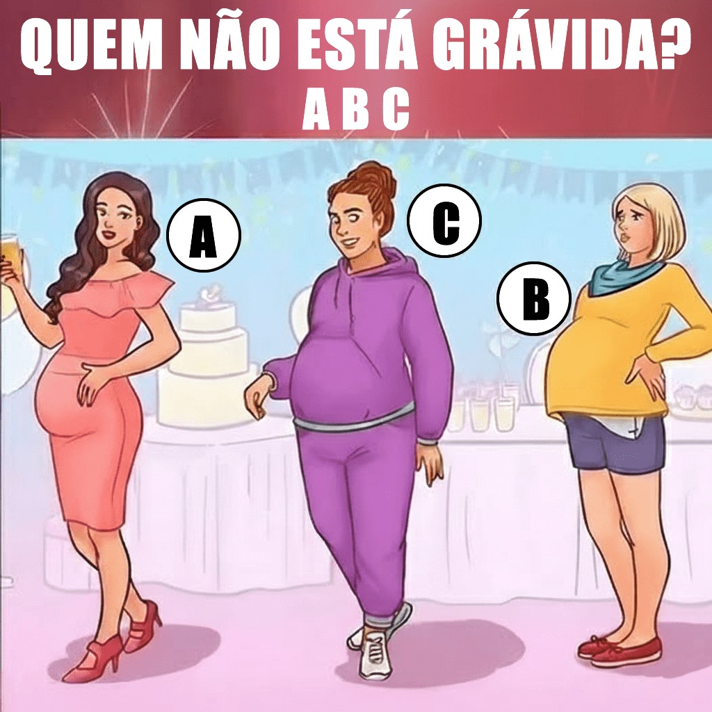 O desafio visual intitulado "Qual dessas mulheres não está grávida? Só um gênio da lógica consegue descobrir" propõe um enigma que testa a capacidade de observação e raciocínio lógico dos participantes. **Desafios visuais** como este são projetados para estimular a mente, exigindo que os indivíduos prestem atenção aos detalhes sutis que podem passar despercebidos à primeira vista. Segundo a publicação, o objetivo é identificar, entre várias mulheres, aquela que não está grávida, utilizando pistas visuais e deduções lógicas. Segundo o site Cura pela Natureza, esses tipos de desafios são populares porque oferecem uma forma divertida e envolvente de exercitar o cérebro. Eles não apenas entretêm, mas também ajudam a melhorar habilidades cognitivas, como a atenção aos detalhes e a capacidade de fazer inferências lógicas. No caso específico deste desafio, a solução requer que o participante observe cuidadosamente as características físicas e comportamentais das mulheres apresentadas na imagem. Detalhes como a postura corporal, o formato da barriga e até mesmo a expressão facial podem ser pistas cruciais para resolver o enigma. Além de serem uma forma de entretenimento, desafios como este têm um papel importante no desenvolvimento cognitivo. Segundo a publicação, ao engajar-se em atividades que exigem raciocínio lógico e observação minuciosa, os indivíduos podem melhorar suas habilidades de resolução de problemas e aumentar sua capacidade de concentração. Esses benefícios são especialmente valiosos em um mundo onde a atenção é constantemente dividida entre múltiplas tarefas e dispositivos digitais. Assim, desafios visuais não são apenas passatempos, mas ferramentas eficazes para o aprimoramento mental.
