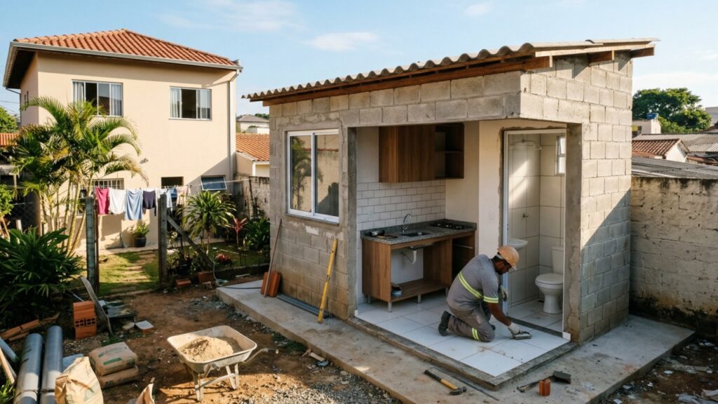 Construir uma **kitnet no quintal para alugar** pode parecer uma tarefa simples e econômica, mas, na realidade, envolve uma série de custos que muitas vezes são subestimados. Segundo a publicação, mesmo em uma área reduzida, a construção de uma kitnet requer a implementação de diversos elementos essenciais como banheiro, cozinha, instalações elétricas e hidráulicas, além de cobertura, portas, janelas e acabamento. Esses componentes são fundamentais para garantir a funcionalidade e o conforto do espaço, mas também contribuem significativamente para o custo total da obra. Em março de 2026, a referência mais recente do **CUB paulista** indicava um custo de R$ 2.059,85 por metro quadrado, refletindo a complexidade e os materiais envolvidos na construção de uma unidade habitacional completa, mesmo que compacta. O custo de construção de uma kitnet é influenciado por diversos fatores, incluindo o preço dos materiais de construção, a mão de obra e as especificações do projeto. Segundo o site, o valor do **Custo Unitário Básico (CUB)** é uma métrica importante para estimar o investimento necessário, pois considera os preços médios de materiais e serviços na região. Além disso, a localização geográfica pode impactar os custos, já que áreas urbanas tendem a ter preços mais elevados devido à maior demanda e ao custo de vida. Outro aspecto a ser considerado é a necessidade de atender às normas de construção locais, que podem exigir adaptações específicas no projeto, aumentando ainda mais o investimento necessário. Para aqueles que consideram construir uma kitnet no quintal como uma forma de gerar renda extra por meio de aluguel, é crucial realizar um planejamento financeiro detalhado. Segundo a publicação, além dos custos diretos de construção, é importante considerar despesas adicionais como taxas de licenciamento, impostos e possíveis ajustes no projeto durante a execução da obra. Esses fatores podem impactar significativamente o retorno sobre o investimento. Portanto, antes de iniciar a construção, é recomendável consultar profissionais qualificados para obter uma estimativa precisa dos custos e garantir que o projeto seja viável e lucrativo a longo prazo.