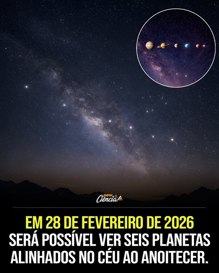 O que é o alinhamento planetário de 28 de fevereiro de 2026? É um fenômeno onde Mercúrio, Vênus, Júpiter, Saturno, Urano e Netuno se alinham visivelmente no céu, formando um arco sobre o horizonte oeste após o pôr do sol. Por que Vênus e Júpiter são mais fáceis de ver? Vênus e Júpiter são mais brilhantes e próximos da Terra, tornando-os visíveis a olho nu, mesmo em áreas com alguma poluição luminosa. Como posso identificar Urano e Netuno durante o alinhamento? Para ver Urano e Netuno, é necessário usar binóculos ou um telescópio, pois são menos brilhantes e mais distantes da Terra. Por que os planetas se alinham dessa forma? Os planetas orbitam em um plano semelhante ao redor do Sol. Da Terra, isso cria a ilusão de que estão em fila no céu. Qual é o melhor momento para observar o alinhamento? O ideal é observar cerca de 30 minutos após o pôr do sol, quando o céu ainda está escuro o suficiente para ver os planetas. Onde devo ir para ter a melhor visão do alinhamento? Procure um local com o horizonte oeste desobstruído, longe de luzes artificiais, para uma visão clara do fenômeno. Esse alinhamento é raro? Sim, embora os planetas se alinhem periodicamente, ver tantos juntos em um arco visível é um evento especial. Qual é a importância desse alinhamento para a astronomia? Esses alinhamentos ajudam a estudar as órbitas planetárias e a dinâmica do sistema solar, além de serem espetáculos visuais. Como esse fenômeno afeta a Terra? Não há efeitos físicos diretos na Terra, mas o alinhamento oferece uma oportunidade única para observação e educação astronômica. Posso fotografar o alinhamento com meu celular? Sim, mas para melhores resultados, use um tripé e ajuste a exposição para capturar a luz dos planetas. O que mais posso aprender observando esse alinhamento? Além de identificar planetas, você pode aprender sobre suas posições relativas e movimentos no céu. Esse evento pode ser visto em qualquer lugar do mundo? Sim, mas a visibilidade pode variar dependendo das condições climáticas e da localização geográfica. Por que é importante observar eventos astronômicos como este? Eles despertam interesse pela ciência, incentivam a educação e nos conectam ao universo de maneira única. O que devo levar para a observação? Leve binóculos ou telescópio, um mapa do céu, e vista-se adequadamente para o clima do local. Como posso me preparar para o evento? Pesquise sobre os planetas, suas posições e características, e planeje sua observação com antecedência. Qual é a diferença entre este alinhamento e outros eventos celestes? Este alinhamento envolve múltiplos planetas visíveis simultaneamente, enquanto outros eventos podem focar em um único corpo celeste. O que torna este alinhamento especial em 2026? A presença de seis planetas visíveis em um arco é rara e oferece uma experiência de observação única. Como a tecnologia pode ajudar na observação? Aplicativos de astronomia podem ajudar a localizar planetas e identificar constelações durante o alinhamento. O que devo evitar durante a observação? Evite locais com poluição luminosa e não use luzes brilhantes que possam afetar sua visão noturna. Por que eventos como este são fascinantes para o público? Eles oferecem uma conexão direta com o cosmos, inspirando curiosidade e admiração pelo universo. 🌌