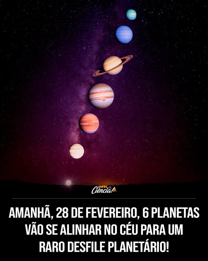 O que é o desfile planetário que ocorrerá amanhã à noite? O desfile planetário é um evento raro onde seis planetas aparecem na mesma parte do céu. Amanhã, após o pôr do sol, Mercúrio, Vênus, Júpiter, Saturno, Urano e Netuno estarão visíveis juntos. Quais planetas serão visíveis no desfile planetário? Mercúrio, Vênus, Júpiter, Saturno, Urano e Netuno poderão ser vistos. Eles formarão um arco no céu, não uma linha reta, criando um espetáculo único. Como posso ver o desfile planetário sem equipamentos? Vênus e Júpiter serão visíveis a olho nu, mesmo em áreas urbanas. Saturno também pode ser visto se você souber onde procurar. Para Urano e Netuno, binóculos ou telescópio são necessários. Qual é o melhor momento para observar o desfile planetário? O melhor momento é entre 30 e 60 minutos após o pôr do sol. Os planetas estarão baixos no horizonte oeste, então é importante começar a observação logo após o sol se pôr. Por que Mercúrio é o mais difícil de ver? Mercúrio fica muito perto do horizonte e desaparece rapidamente. Para vê-lo, é essencial ter uma visão desobstruída do horizonte oeste e começar a observação assim que o sol se põe. Qual é a importância de um céu limpo para a observação? Um céu limpo é crucial para ver os planetas claramente. Nuvens ou poluição luminosa podem dificultar a visualização, então escolha um local com pouca interferência. Por que o desfile planetário é considerado um evento raro? A última vez que um evento semelhante ocorreu foi em 2025. A raridade se deve à necessidade de alinhamento específico dos planetas, algo que não acontece frequentemente. Como posso identificar Vênus no céu durante o desfile? Vênus será o ponto mais brilhante no céu após a Lua. Sua luminosidade o torna fácil de identificar, mesmo em áreas com muita luz artificial. O que torna Júpiter fácil de observar durante o evento? Júpiter, sendo um dos planetas mais brilhantes, será facilmente visível a olho nu. Sua posição no céu e brilho intenso facilitam sua identificação. Por que é importante escolher um local sem obstruções para observar? Prédios e árvores podem bloquear a visão dos planetas, especialmente os mais baixos no horizonte. Um local aberto garante uma visão clara do espetáculo. Qual é a melhor estratégia para observar todos os planetas? Comece a observação logo após o pôr do sol, focando primeiro em Mercúrio. Depois, mova-se para Vênus, Júpiter e Saturno. Use binóculos para Urano e Netuno. O que devo fazer se o céu estiver nublado? Se o céu estiver nublado, infelizmente a observação será comprometida. Tente encontrar um local com menos nuvens ou espere por uma abertura no céu. Por que Urano e Netuno requerem equipamentos para serem vistos? Urano e Netuno são planetas distantes e menos brilhantes, tornando-os invisíveis a olho nu. Binóculos ou telescópios pequenos são necessários para observá-los. Qual é a sensação de presenciar um desfile planetário? Presenciar um desfile planetário é uma experiência única e emocionante. Ver vários planetas juntos no céu nos conecta ao cosmos e à vastidão do universo. Como posso me preparar para o desfile planetário? Verifique a previsão do tempo, escolha um local com boa visibilidade para o oeste e leve binóculos se quiser ver Urano e Netuno. Prepare-se para um espetáculo celeste! 🌌