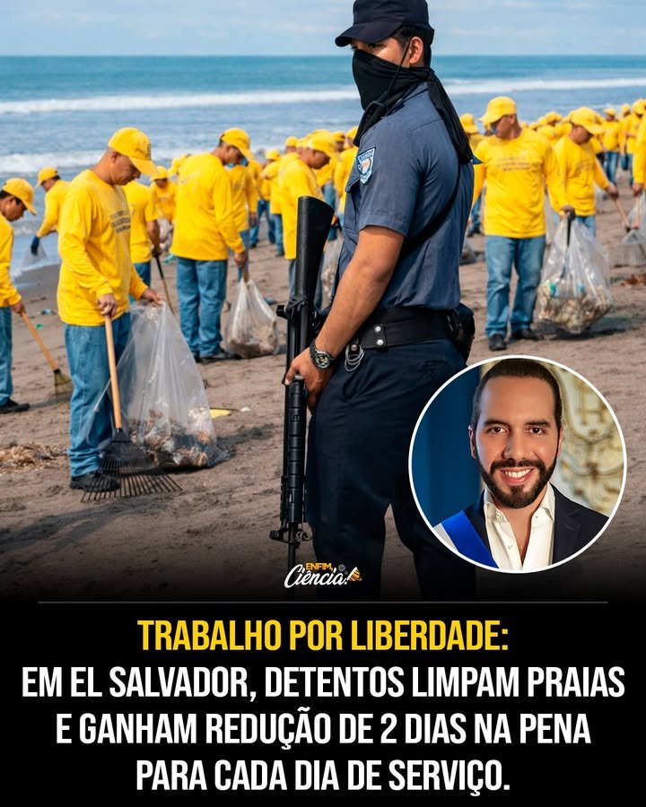 Nem todo preso em El Salvador pode sair para trabalhar nas praias — e é justamente aí que começa a parte mais decisiva dessa iniciativa. Quem participa desse esforço? O governo salvadorenho deixou claro que o chamado **Plano Cero Ocio** segue critérios rigorosos de seleção. Não se trata de uma liberação ampla nem de uma medida aplicada a qualquer detento. Apenas internos de **baixa periculosidade** e que já se encontram na chamada **fase de confiança** podem integrar a iniciativa. Mas o que isso significa, na prática? Significa que esses participantes não têm **vínculos com facções criminosas** e também não foram condenados por **crimes de extrema gravidade**. Esse recorte é o que sustenta a proposta do programa e ajuda a explicar por que o governo apresenta a medida como uma ação controlada, supervisionada e vinculada à disciplina. E o que esses detentos fazem quando são incluídos no plano? Eles atuam na **limpeza das praias** e na **recuperação de áreas públicas** do país. A atuação envolve a transformação desses espaços, com foco na manutenção e na organização de locais que têm importância social, urbana e econômica. A ideia defendida pelo governo é que a **reabilitação por meio do trabalho comunitário** pode ser possível quando existe **acompanhamento**, **controle do Estado** e regras claras de participação. Por que esse trabalho chama tanta atenção? Porque ele não produz apenas um efeito visível nas praias e nos espaços públicos. Ao mesmo tempo em que contribui para melhorar esses ambientes, ele também oferece aos participantes acesso a um benefício concreto dentro do sistema penitenciário. Que benefício é esse? Trata-se da **remição de pena**. No modelo adotado, **cada dia de trabalho pode equivaler à redução de dois dias da sentença**. Esse mecanismo funciona como incentivo direto à participação e ao **bom comportamento**, criando uma relação entre esforço, disciplina e avanço no cumprimento da pena. E por que isso importa além do sistema prisional? Porque a medida também tem impacto sobre as **áreas costeiras**, que passam a ser mantidas de forma mais organizada e atrativa. Isso se conecta com outro ponto relevante: o **turismo** é um setor importante para a economia de El Salvador. Quando praias e espaços públicos recebem manutenção, o efeito não é apenas visual. Há também uma dimensão econômica associada à preservação e à valorização desses locais. Mas o programa se resume à limpeza urbana e ao incentivo penal? Não. Há uma intenção mais ampla por trás da estratégia. O governo busca facilitar a **reintegração social** de pessoas que já estão próximas de cumprir suas penas. Nesse contexto, o trabalho supervisionado aparece como uma experiência voltada ao desenvolvimento de **disciplina**, **responsabilidade** e **hábitos produtivos**. E por que esses fatores são destacados? Porque são considerados essenciais para reduzir a **reincidência criminal**. A lógica da iniciativa está justamente nessa combinação: oferecer atividade controlada, criar incentivo por meio da remição e preparar o interno para uma volta mais estruturada à vida em sociedade. O que, então, está sendo articulado por meio dessa política? De um lado, há a **manutenção urbana** e a recuperação de praias e outros espaços públicos. De outro, há uma **política penitenciária** que associa seleção rigorosa, trabalho supervisionado e benefício legal. Ao mesmo tempo, surge um incentivo à **ressocialização**, especialmente para quem já está em etapa mais próxima do fim da pena. No fim, o **Plano Cero Ocio** funciona assim: participam apenas detentos de **baixa periculosidade**, na **fase de confiança**, sem **vínculos com facções criminosas** e sem condenações por **crimes de extrema gravidade**; eles trabalham na **limpeza das praias** e na **recuperação de áreas públicas**; com isso, podem obter **remição de pena**, em um modelo no qual **cada dia de trabalho pode reduzir dois dias da sentença**; e a proposta reúne **disciplina**, **acompanhamento**, **controle do Estado**, fortalecimento do **turismo** e apoio à **reintegração social**.