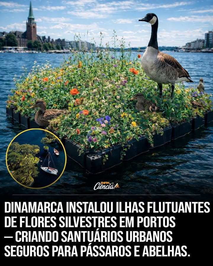 Parece pouco, quase simbólico, mas o que está flutuando sobre a água pode mudar a forma como uma cidade inteira convive com a natureza. Como assim, mudar uma cidade com algo tão pequeno? Porque a ideia não nasceu para ser apenas bonita. Ela responde a uma pergunta que muita gente repete sem pensar: cidades foram feitas só para concreto, carros e prédios? Há quem diga que sim. Mas existe um lugar provando o contrário ao transformar água cercada por estrutura urbana em espaço vivo, fértil e inesperado. E o que exatamente foi colocado ali? Não são jardins comuns, nem parques tradicionais, nem obras decorativas sem função. São **ilhas flutuantes** cobertas por **flores silvestres**, **gramíneas** e até **pequenas árvores**, construídas com **materiais reciclados**. À primeira vista, parecem apenas um gesto criativo. Só que a pergunta mais importante vem logo depois: por que isso importa tanto? Importa porque essas plataformas fazem algo que o concreto não faz: criam **habitat**. Onde antes havia apenas água aberta cercada por estruturas rígidas, agora surgem pontos de abrigo para **aves**, **abelhas**, **insetos** e até formas de **vida marinha**. E é aqui que muita gente se surpreende: não se trata apenas de colocar plantas sobre a água, mas de devolver funções ecológicas a um espaço urbano que parecia perdido para a biodiversidade. Mas será que isso realmente funciona ou é só uma ideia bonita para render fotos? Essa é a dúvida mais natural. E há um detalhe que quase ninguém percebe: mesmo intervenções pequenas podem gerar efeitos reais quando são colocadas no lugar certo. Algumas dessas ilhas já atraíram **polinizadores** e **aves que fazem ninhos**, mostrando que a natureza não precisa de um território imenso para começar a voltar. Às vezes, ela só precisa de uma chance. Então por que não fazer isso em terra firme? Porque o ponto aqui é outro. Em cidades densas, espaço em terra é disputado o tempo todo. Criar áreas verdes novas costuma exigir remoções, obras complexas ou ocupação de áreas já pressionadas. Sobre a água, a lógica muda. O que acontece depois muda tudo: a própria infraestrutura existente passa a receber biodiversidade sem exigir mais solo urbano. Em vez de expandir a cidade, a proposta reaproveita o que já existe. E onde isso está acontecendo? Só agora o cenário começa a ficar mais claro. Essas ilhas foram introduzidas no **porto de Copenhague**, na **Dinamarca**, como parte de um esforço para trazer a natureza de volta às **vias aquáticas urbanas**. O projeto ficou conhecido como **“Copenhagen Islands”** ou **“Parkipelago”**. E não surgiu por acaso: foi desenvolvido pelo artista e arquiteto australiano **Marshall Blecher** em parceria com o estúdio dinamarquês **Fokstrot**. Mas essas ilhas são feitas apenas para animais? Não exatamente. Algumas podem ser acessadas por pessoas que chegam de **caiaque** ou até nadando. Em certos casos, moradores usam esses espaços para **piqueniques**. Só que há uma divisão importante: enquanto algumas ilhas recebem presença humana, outras permanecem **intocadas**, funcionando como verdadeiros **santuários de vida selvagem**. E essa escolha revela algo maior: integrar pessoas e natureza não significa ocupar tudo. Mas por que esse projeto chamou tanta atenção fora dali? Porque ele oferece uma resposta concreta a um problema global. Muitas cidades falam em sustentabilidade, mas poucas conseguem incorporar **biodiversidade** à infraestrutura já existente de forma simples, visível e funcional. Aqui, a solução não exige expandir a cidade para longe, nem apagar o que já foi construído. Ela se encaixa no que já existe e, justamente por isso, vira exemplo. Só que a parte mais interessante talvez não esteja nas ilhas em si. Está no que elas sugerem. Se pequenos pontos flutuantes conseguem atrair vida para uma área antes dominada por água e concreto, quantos outros espaços urbanos considerados “inúteis” poderiam voltar a respirar? Essa pergunta ainda não foi totalmente respondida. E talvez seja exatamente por isso que tanta gente continua olhando para essas flores sobre a água como se elas fossem apenas o começo.