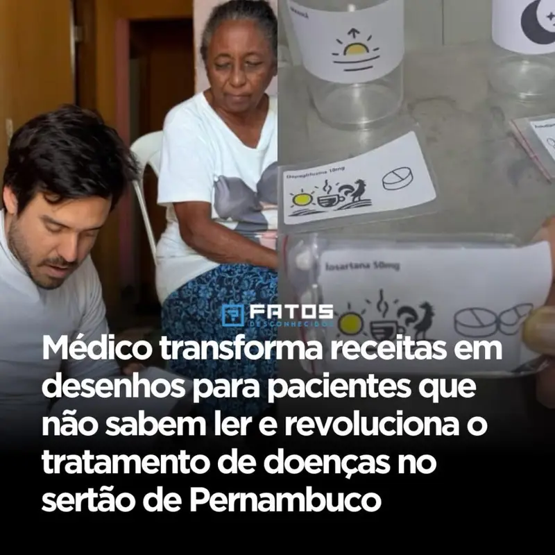 Uma **receita médica** pode salvar menos do que deveria quando o paciente simplesmente não consegue ler o que está escrito. Mas como alguém segue um tratamento se as instruções chegam em palavras que não fazem sentido para ele? A resposta parece óbvia e, ao mesmo tempo, dura: muitas vezes, **não segue**. E quando isso acontece, o problema não está só no remédio, mas na forma como ele é explicado. Foi justamente nesse ponto que surgiu uma solução tão simples quanto poderosa. Que solução foi essa? Em vez de depender apenas da escrita, um médico passou a transformar as orientações em **desenhos**. Xícaras, sóis e luas começaram a ocupar o espaço que antes era preenchido por instruções que parte dos pacientes não conseguia decifrar. E isso levanta outra pergunta: por que algo tão básico causou tanto impacto? Porque o obstáculo era maior do que parecia. Em áreas rurais, especialmente entre pessoas com **baixo letramento** ou analfabetas, entender uma prescrição pode ser um desafio silencioso. O paciente sai da consulta com o papel na mão, mas sem segurança sobre o horário, a dose ou a continuidade do tratamento. E quando a dúvida entra, o risco aumenta. Toma de menos? Toma de mais? Interrompe antes da hora? É aqui que muita gente se surpreende: o problema não era apenas acesso ao remédio, mas acesso ao **entendimento** do remédio. Então bastou desenhar para tudo mudar? Não exatamente, mas há um detalhe que quase ninguém percebe: o desenho não substitui o cuidado, ele **traduz** o cuidado. Quando uma xícara indica o momento de tomar o medicamento, quando um sol ou uma lua mostram o horário, a orientação deixa de ser abstrata e passa a fazer parte da rotina real da pessoa. E o que acontece depois muda tudo: o tratamento deixa de depender da leitura e passa a depender da compreensão. Mas quem teve essa ideia e onde isso aconteceu? Antes de responder, vale entender por que esse tipo de iniciativa chama tanta atenção. Em muitos lugares, a medicina ainda parte do princípio de que o paciente vai entender o que está sendo prescrito. Só que essa suposição falha justamente com quem mais precisa de clareza. E quando a comunicação falha, o tratamento também falha. Foi nesse vazio que surgiu uma resposta prática, direta e profundamente humana. O médico de família **Lucas Cardim** passou a usar **receitas ilustradas** no atendimento a pacientes que não sabiam ler. A iniciativa aconteceu na **zona rural de Petrolina**, no **sertão de Pernambuco**, e mudou a forma como muitos pacientes compreendem o próprio tratamento. Em vez de entregar apenas palavras, ele passou a entregar orientação visual. E por que isso se tornou tão relevante? Porque não se trata de um detalhe estético, mas de uma mudança concreta na adesão ao uso dos medicamentos. Se o paciente entende quando tomar, quanto tomar e por quanto tempo continuar, a chance de interromper o tratamento por confusão diminui. E esse é o ponto central. Não era apenas uma receita diferente. Era uma forma de garantir que pessoas analfabetas ou com dificuldade de leitura não ficassem excluídas de algo tão básico quanto seguir uma recomendação médica. Mas ainda existe uma pergunta importante: por que isso soa tão revolucionário se parece tão simples? Porque soluções simples quase sempre expõem problemas antigos. Quando um desenho resolve o que um texto não resolvia, fica evidente que havia uma barreira invisível sendo ignorada. E essa barreira não estava na doença, mas na comunicação entre médico e paciente. O mais impressionante é que a mudança não exigiu tecnologia complexa, nem estrutura sofisticada. Exigiu atenção ao contexto, sensibilidade e a decisão de adaptar a medicina à realidade de quem está do outro lado. No fim, a grande revolução não foi desenhar uma xícara, um sol ou uma lua. Foi reconhecer que **entender** também faz parte do tratamento. E quando a receita finalmente conversa com a vida real do paciente, ela deixa de ser apenas um papel e passa a cumprir o que sempre deveria ter feito. Só que essa história ainda deixa uma dúvida no ar: se algo tão essencial funcionou tão bem no sertão de Pernambuco, quantos outros atendimentos ainda esperam por uma solução que parece pequena, mas muda tudo?