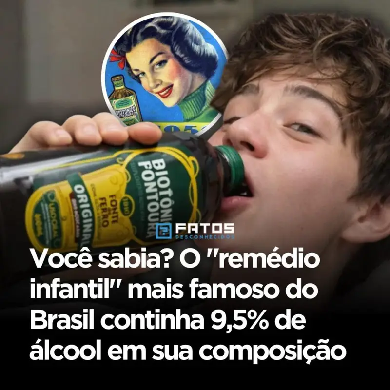 Pouca gente imagina que um dos produtos mais associados à **infância** no Brasil já carregou, por décadas, um ingrediente que hoje causaria espanto imediato: **álcool**. Como algo tão popular entre crianças pôde ter essa composição sem provocar o mesmo choque que provocaria agora? A resposta começa em um ponto que muda completamente a forma de olhar para o passado: os critérios de formulação de muitos produtos eram outros, e certas substâncias eram usadas de maneira muito mais comum do que se imagina. Mas estamos falando de um caso isolado ou de algo que fazia parte de uma lógica maior? Na verdade, havia uma prática relativamente difundida no uso de **álcool** em certos **tônicos**, especialmente como **conservante** e **solvente**. Isso não significa que o detalhe passe despercebido hoje. Pelo contrário. É justamente por parecer incompatível com a imagem de um produto infantil que essa informação continua chamando tanta atenção. Então por que quase ninguém percebe isso quando lembra desse produto? Porque a memória coletiva guardou outra imagem: a de um item tradicional, presente no cotidiano de muitas famílias, ligado à ideia de fortalecimento e cuidado. O que ficou marcado foi o símbolo cultural. O que ficou escondido, por muito tempo, foi a composição antiga. E qual era, afinal, esse teor que surpreende tanta gente? Em versões antigas do **Biotônico Fontoura**, o percentual chegava a cerca de **9,5% de álcool**. E é aqui que muita gente trava a leitura por um segundo, tentando entender como isso foi possível em algo tão conhecido. Mas há um detalhe que quase ninguém nota: esse dado só parece impossível quando analisado com os olhos de hoje. Isso quer dizer que era visto como normal na época? Dentro do contexto sanitário e farmacêutico daquele período, sim, o uso de álcool em formulações desse tipo não era incomum. Só que essa resposta abre outra pergunta inevitável: se era aceito antes, o que fez isso mudar depois? O que acontece em seguida altera toda a percepção sobre o produto. Com o avanço das **normas sanitárias**, da **regulação de medicamentos** e da própria evolução da medicina, fórmulas antigas passaram a ser revistas. Substâncias antes toleradas deixaram de fazer sentido em novos padrões de segurança e controle. E foi nesse movimento que a composição do produto mudou. Mas será que ele continuou o mesmo depois disso? Não exatamente. O nome permaneceu conhecido, a lembrança popular continuou forte, mas a fórmula foi **reformulada**. Hoje, o produto **não contém álcool**, o que reflete uma transformação mais ampla: não apenas de um item específico, mas da forma como a sociedade passou a encarar medicamentos, infância e segurança. Só que existe uma questão ainda mais interessante no meio dessa história: por que esse fato continua causando tanto impacto mesmo tantos anos depois? Porque ele confronta duas imagens que parecem não caber na mesma frase. De um lado, a ideia de algo “infantil”. Do outro, a presença de **9,5% de álcool**. Quando essas duas informações se encontram, a reação é quase automática. E é nesse ponto que a maioria se surpreende de verdade. O espanto não vem apenas do número. Vem da quebra de expectativa. Vem da percepção de que produtos muito tradicionais também carregam histórias que o tempo suavizou. O passado, quando reaparece em detalhes assim, parece mais estranho do que distante. Então qual é o ponto principal de tudo isso? Um dos “**remédios infantis**” mais famosos do Brasil, o **Biotônico Fontoura**, já teve cerca de **9,5% de álcool** em versões antigas de sua fórmula. Isso acontecia em uma época em que o álcool era usado como **conservante** e **solvente** em tônicos. Depois, com a mudança das regras e dos padrões médicos, a fórmula foi alterada, e hoje o produto já não contém essa substância. Mas talvez a parte mais curiosa não seja apenas o que havia dentro do frasco. Talvez seja perceber como certas informações ficam escondidas à vista de todos, até o momento em que alguém as redescobre — e, de repente, um produto tão conhecido passa a parecer completamente diferente, mesmo continuando com o mesmo nome.