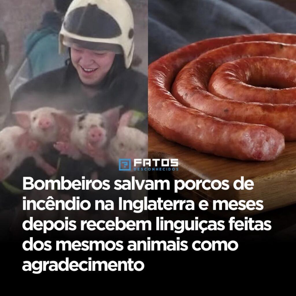 Eles arriscaram a própria vida para salvar aqueles animais do fogo, e meses depois receberam um presente que ninguém esperava. Como uma história de **heroísmo** pode terminar com um gesto tão desconcertante? Tudo começa com um incêndio em uma fazenda, daqueles que exigem resposta imediata, coragem e sangue-frio. Em meio às chamas, havia vidas que pareciam condenadas. Ainda assim, a equipe de **bombeiros** entrou em ação e conseguiu tirar dali **18 leitões** e **2 porcas** com vida. O resgate foi tratado como um ato de bravura. Mas se tudo parecia caminhar para um final comovente, por que esse caso continuou chamando atenção meses depois? Porque o que veio depois não foi uma homenagem comum. Não houve apenas agradecimentos formais, nem uma placa, nem uma cerimônia simbólica. A dona da fazenda decidiu agradecer de outro jeito. E é justamente esse detalhe que faz tanta gente parar, reler e se perguntar: isso realmente aconteceu? Sim, aconteceu. Meses após o incêndio, ainda em **2017**, a fazendeira **Rachel Rivers** enviou aos bombeiros **linguiças feitas dos mesmos animais** que haviam sido salvos no incêndio. A reação? O presente foi descrito como **“fantástico”** pelos próprios bombeiros. E é aqui que muita gente se surpreende, porque a história muda de tom sem aviso. Mas como um gesto de gratidão pode soar, ao mesmo tempo, tão inesperado? A resposta está no contraste. De um lado, há o resgate dramático, a imagem dos animais retirados das chamas, a ideia de sobrevivência. Do outro, meses depois, surge um presente diretamente ligado àqueles mesmos porcos. Não é apenas um agradecimento: é um desfecho que desafia a expectativa de quem imaginava outro tipo de continuação. E por que isso causou tanta repercussão? Porque a sequência dos fatos cria um desconforto imediato. Primeiro, os animais são salvos. Depois, viram alimento oferecido justamente a quem os salvou. A lógica rural pode até explicar o gesto dentro do contexto da fazenda, mas há um ponto que quase ninguém ignora: a história parece construída para provocar uma reação emocional contraditória. É gratidão? É ironia involuntária? É apenas pragmatismo? Quanto mais se pensa, mais a dúvida cresce. Só que existe outro elemento que torna tudo ainda mais curioso. O caso não envolve boatos ou versões exageradas. O que se sabe é direto: houve um **incêndio em fevereiro de 2017**, em uma fazenda em **Wiltshire, na Inglaterra**; os bombeiros salvaram os porcos; meses depois, receberam as linguiças como agradecimento. Nada além disso é necessário para que a história continue ecoando. E talvez seja exatamente por isso que ela prende tanto. Mas o que realmente fica dessa sequência tão improvável? Talvez não seja apenas o presente em si, e sim o choque entre intenção e interpretação. Para a fazendeira, foi uma forma de agradecer. Para os bombeiros, algo “fantástico”. Para quem lê, no entanto, surge uma pergunta impossível de evitar: o resgate mudou o destino daqueles animais ou apenas adiou um final que já estava traçado? É nesse ponto que a história deixa de ser apenas curiosa e passa a incomodar de um jeito difícil de esquecer. Porque o ato de salvar continua sendo heroico. O agradecimento continua sendo real. E, ainda assim, o que acontece depois muda completamente a forma como tudo é lembrado. No fim, o caso dos **bombeiros na Inglaterra** não ficou marcado só pelo incêndio, nem apenas pelo resgate dos **porcos**, mas pelo presente que transformou uma história de bravura em algo muito mais ambíguo. E talvez seja justamente essa contradição que mantém o episódio vivo até hoje: quanto mais você acha que entendeu, mais percebe que essa história nunca foi só sobre salvar vidas.
