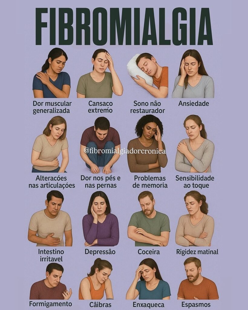 Começa quase sempre do mesmo jeito: uma dor que parece comum, um **cansaço extremo** que não combina com o descanso, uma sensação de que o corpo inteiro está pedindo socorro sem explicar exatamente por quê. Mas por que tantos sinais diferentes aparecem ao mesmo tempo? Porque, em alguns casos, o problema não se limita a um ponto específico. Não é só nas costas, não é só nas pernas, não é só uma noite mal dormida. O que surge é um conjunto de sintomas que se espalha e confunde. E quando a dor vem acompanhada de **sono não restaurador**, a pergunta muda: por que dormir não resolve? A resposta está no fato de que descansar nem sempre significa recuperar. A pessoa pode até dormir, mas acorda como se não tivesse parado um minuto. E se o corpo não se recompõe, o que aparece em seguida? Muitas vezes, **ansiedade**, irritação e a sensação de que até tarefas simples ficaram mais pesadas. Mas será que para por aí? É justamente aí que a maioria se surpreende. Além da dor e do esgotamento, podem surgir **alterações nas articulações**, **dor nos pés e nas pernas**, além de **problemas de memória**. E quando a mente começa a falhar em detalhes do dia a dia, uma nova dúvida aparece: como algo que parece muscular também afeta a concentração? Porque o impacto não fica restrito ao físico. Quando o corpo vive em alerta, a rotina inteira muda. Pequenos toques podem incomodar, e a **sensibilidade ao toque** passa a fazer parte do dia. Mas há um detalhe que quase ninguém percebe: nem sempre os sintomas mais marcantes são os mais conhecidos. Muita gente pensa primeiro na dor, mas o quadro pode incluir **intestino irritável**, **depressão**, **coceira** e **rigidez matinal**. E quando o dia começa com o corpo travado, a pergunta inevitável é: por que tantos sinais aparentemente desconectados aparecem juntos? Porque eles não estão tão desconectados quanto parecem. O que confunde é justamente a variedade. Em vez de um sintoma isolado, existe uma combinação que pode envolver **formigamento**, **câibras**, **enxaqueca** e **espasmos**. E o que acontece depois muda tudo: a pessoa deixa de tentar entender um incômodo específico e começa a perceber que há um padrão. Só que identificar esse padrão não é simples. Afinal, como ligar **dor muscular generalizada**, exaustão, alterações no sono, falhas de memória e desconfortos digestivos em uma mesma explicação? É aqui que a leitura ganha outro peso, porque o nome por trás disso costuma ser mais conhecido do que se imagina, embora ainda seja mal compreendido. Antes de chegar a ele, vale notar outro ponto importante: os sintomas não precisam aparecer com a mesma intensidade o tempo todo. Em alguns momentos, a dor domina. Em outros, o que pesa é o cansaço. E às vezes o que mais assusta nem é o corpo, mas a mente nublada, a dificuldade de lembrar, a sensação de estar sempre no limite. Então qual condição reúne tudo isso? A resposta está no próprio conjunto apresentado: **fibromialgia**. É ela que aparece associada à **dor crônica**, ao **cansaço extremo**, ao **sono não restaurador**, à **ansiedade**, às **alterações nas articulações**, à **dor nos pés e nas pernas**, aos **problemas de memória**, à **sensibilidade ao toque**, ao **intestino irritável**, à **depressão**, à **coceira**, à **rigidez matinal**, ao **formigamento**, às **câibras**, à **enxaqueca** e aos **espasmos**. Mas entender o nome não encerra a questão. Na verdade, abre outra ainda mais importante: quantas pessoas convivem com esses sinais sem perceber que eles podem fazer parte do mesmo quadro? E esse é o ponto que faz tudo mudar, porque quando os sintomas deixam de parecer aleatórios, a forma de enxergar o próprio corpo nunca mais é a mesma.