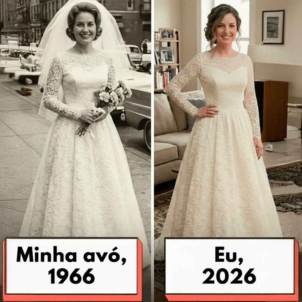 Eu só queria ajustar um vestido antigo para o meu casamento, mas encontrei dentro dele algo que parecia ter esperado a vida inteira por mim. Como uma peça guardada por tantos anos ainda podia esconder alguma coisa? Foi exatamente essa pergunta que me fez parar no meio da costura, com a agulha na mão e a sensação estranha de que aquele tecido carregava mais do que renda, seda e memória. Havia um pequeno volume preso no forro, discreto demais para ser notado à primeira vista. E, ainda assim, impossível de ignorar depois que meus dedos tocaram ali. O que alguém esconderia dentro de um vestido de noiva? No começo, pensei em algo simples, talvez um pedaço de tecido antigo, uma costura reforçada, qualquer detalhe técnico perdido no tempo. Mas não era isso. Quando abri com cuidado a parte interna do corpete, encontrei um bolso secreto. E dentro dele, um bilhete dobrado, amarelado pelos anos, como se tivesse sido deixado ali para ser encontrado apenas no momento certo. Por que esconder uma carta justamente ali? Essa foi a primeira dúvida que me atravessou antes mesmo de ler a primeira linha. Porque um vestido pode ser herdado, guardado, admirado. Mas uma carta escondida dentro dele carrega intenção. Não estava perdida. Não tinha sido esquecida por acaso. Tinha sido deixada para alguém. E, naquele instante, comecei a perceber que talvez esse “alguém” fosse eu. Mas o que aquele papel poderia dizer de tão importante? Quando comecei a ler, minhas mãos tremeram. A mensagem tinha sido escrita muitos anos antes por quem sempre ocupou o centro da minha vida. A pessoa que me criou, me protegeu e me deu a sensação de que, apesar de tudo, eu nunca estava sozinha. Só que as primeiras linhas já deixavam claro que existia um segredo guardado havia décadas. E é aqui que quase todo mundo se surpreenderia: não era um segredo sobre o vestido. Era sobre mim. Como assim, sobre mim? Durante toda a minha infância, cresci acreditando em uma história simples. Minha mãe havia morrido quando eu ainda era pequena. Meu pai, diziam, tinha ido embora antes mesmo de eu nascer. Eu nunca soube muito além disso, e talvez por amor, talvez por costume, nunca insisti em perguntar. A versão que me deram parecia suficiente. Mas há um detalhe que quase ninguém percebe quando convive anos com uma verdade: ela só parece sólida até o dia em que uma única frase a desmonta. E qual foi essa frase? A carta revelava que a mulher que eu sempre chamei de avó não era minha avó biológica. Minha mãe havia trabalhado na casa dela anos antes, e as duas criaram um vínculo forte. Depois que minha mãe desapareceu, ela tomou a decisão de me criar como se eu fosse da família. Não por obrigação. Por escolha. Isso já seria grande o bastante para mudar tudo. Mas o que vem depois muda ainda mais. Se ela não era minha avó de sangue, então quem mais eu conhecia de forma errada? Foi aí que cheguei à parte mais difícil de ler. O homem que eu sempre conheci como “tio Jean” era, na verdade, meu pai biológico. Sim, meu pai não tinha desaparecido da forma como me contaram. Ele esteve por perto durante anos. Presente, mas distante. Próximo, mas sem nome. Familiar, mas nunca revelado. Por que esconder isso por tanto tempo? A carta dizia que o silêncio foi mantido para preservar a harmonia da família. Quem escreveu aquelas palavras acreditava que me proteger significava me poupar de conflitos, de rupturas, de dores que talvez eu não soubesse carregar quando criança. Pode parecer impossível aceitar isso de imediato. E, sinceramente, eu também não aceitei de imediato. Porque junto com a surpresa veio a confusão. E junto com a confusão, uma pergunta ainda mais difícil: o que fazer com uma verdade que chega tarde demais para mudar o passado, mas cedo o bastante para abalar o presente? Eu deveria confrontá-lo? No dia seguinte, levei a carta comigo e fui até a casa dele. Achei que estava pronta para dizer tudo. Achei que bastaria colocar as palavras para fora e finalmente reorganizar a minha própria história. Mas, quando cheguei, vi a família reunida, a casa em paz, as fotos nas paredes, a rotina intacta. E foi nesse momento que outra dúvida apareceu, mais pesada do que todas as anteriores: revelar a verdade curaria alguma coisa ou apenas abriria novas feridas? O que eu fiz então? Em vez de contar o segredo, fiz um pedido. Pedi que ele me levasse ao altar no dia do meu casamento. Pode parecer pouco diante de uma revelação tão grande. Mas, às vezes, o gesto diz o que a voz ainda não consegue. E é aqui que tudo ganha outro sentido. Porque ele aceitou com emoção imediata, como se entendesse mais do que eu tinha dito. E no dia do casamento? Eu estava usando o vestido que me conduziu até aquela verdade. O mesmo vestido que começou como homenagem e terminou como passagem. Quando chegou a hora de caminhar até o altar, ele segurou meu braço. E, antes de darmos os primeiros passos, se inclinou e disse, com a voz embargada, que aquilo era mais do que uma honra. Foi ali que eu entendi o que o bilhete realmente tinha mudado. Não apenas a história dos meus pais. Não apenas a identidade de quem me criou. Mas a forma como eu passei a enxergar amor, família e silêncio. Porque algumas verdades não chegam para destruir o que existia. Elas chegam para mostrar o preço que alguém pagou para que você se sentisse amada o tempo todo. E talvez o mais difícil não seja descobrir quem eram os outros. Talvez seja aceitar quem você se torna depois de finalmente saber.