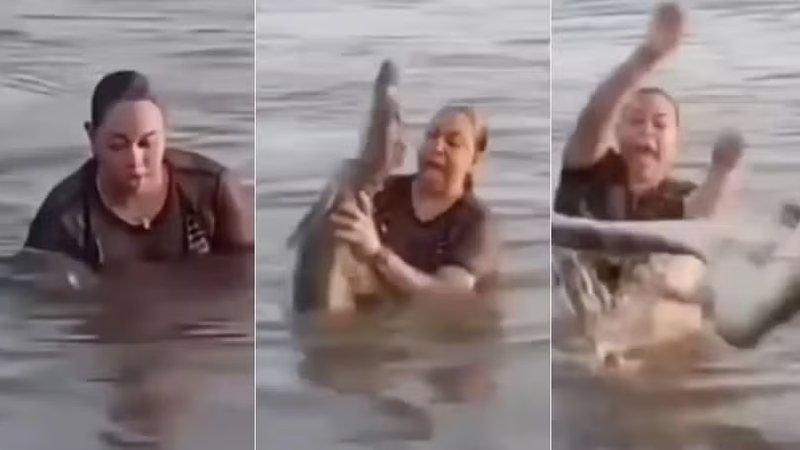 Ela achou que estava tocando um simples **pedaço de tronco**, mas o segundo seguinte transformou um banho comum em uma cena de puro choque. Como algo tão banal pode virar motivo de pânico em um instante? Porque, na água, nem tudo é o que parece — e foi exatamente essa ilusão que fez uma banhista estender a mão sem imaginar o que estava prestes a segurar. Mas o que havia ali, afinal? À primeira vista, o objeto flutuando parecia apenas madeira à deriva, algo que passaria despercebido para quase qualquer pessoa. Só que, ao encostar, veio a descoberta que ninguém gostaria de fazer tão de perto. E por que a reação foi tão imediata? Porque não era madeira. Era um **jacaré jovem**, da espécie **caiman**, camuflado na superfície da lagoa. Assim que percebeu o que tinha nas mãos, a mulher gritou, lançou o animal para o alto e correu em direção à margem. Só que a parte mais intrigante não é apenas o susto. Como um jacaré pode ser confundido com um tronco com tanta facilidade? É aqui que muita gente se surpreende: especialistas explicam que esses répteis costumam flutuar para **regular a temperatura corporal**, e nesse comportamento acabam se parecendo com madeira desgastada ou detritos levados pela água. Então isso significa que o animal estava escondido? Não exatamente no sentido mais óbvio. O que torna a cena tão impressionante é que ele não precisava fazer esforço para desaparecer. A própria aparência e a forma como permanecia na água já bastavam para enganar o olhar humano. Mas há um detalhe que quase ninguém percebe: o vídeo não viralizou apenas pelo medo da banhista. O que aconteceu depois chamou tanta atenção quanto o susto inicial. Nas redes sociais, muitos comentários demonstraram mais preocupação com o **jacaré** do que com a mulher. Como assim? Enquanto alguns se colocaram no lugar dela e imaginaram o terror de descobrir um réptil vivo nas mãos, outros reagiram com humor e pena do animal, destacando que ele **não demonstrou agressividade** em nenhum momento. Para muita gente, o jacaré também levou um susto inesperado. E isso muda a forma de olhar para a cena? Em parte, sim. Porque o episódio deixa de ser apenas um vídeo assustador e passa a mostrar também como encontros entre humanos e animais podem acontecer de forma repentina, especialmente quando a **camuflagem natural** entra em jogo. Mas onde tudo isso aconteceu? Só depois de o vídeo ganhar força é que o contexto ficou mais claro: o caso ocorreu em uma **lagoa na região de Cozumel y Campeche, no México**, no último domingo, dia **5 de abril**. As imagens circularam rapidamente e provocaram uma onda de reações justamente por parecerem inacreditáveis à primeira vista. E por que esse caso chamou tanta atenção entre tantos vídeos virais? Porque ele reúne dois elementos que prendem qualquer olhar: a falsa sensação de normalidade e a revelação súbita do perigo. Primeiro, vê-se algo aparentemente inofensivo. Depois, vem a percepção de que havia um **animal selvagem** ali o tempo todo. Só que existe uma pergunta que continua ecoando: se parecia tão inofensivo, quantas vezes algo assim pode passar despercebido? Esse é o ponto que torna o episódio ainda mais inquietante. A capacidade de um jacaré de se confundir com o ambiente não é um detalhe raro ou acidental — é parte do que faz esse tipo de encontro ser tão surpreendente. No fim, a descoberta assustadora não foi apenas a de uma mulher que segurou um jacaré sem saber. Foi a lembrança de que, em certos ambientes, o que parece imóvel, morto ou sem importância pode estar vivo, atento e muito mais perto do que se imagina. E, depois de ver essa cena, fica difícil olhar para qualquer “tronco” flutuando da mesma forma.