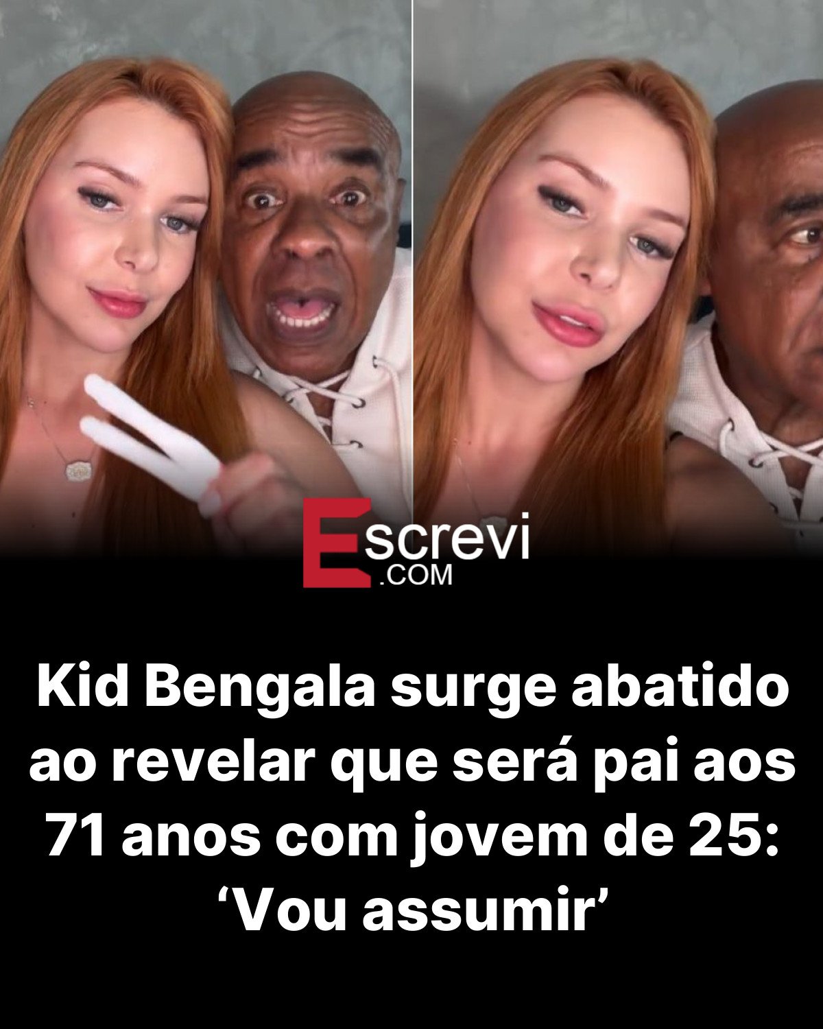Kid Bengala surge abatido ao revelar que será pai aos 71 anos com jovem de 25: ‘Vou assumir’ card preto