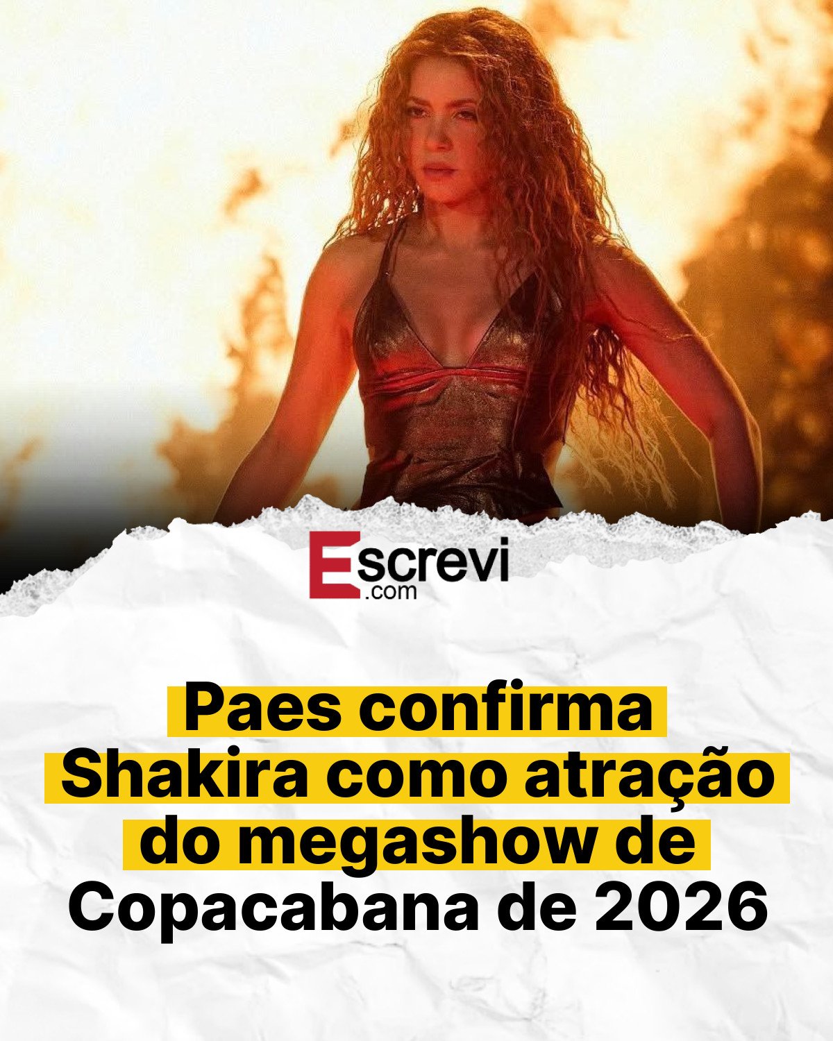 Paes confirma Shakira como atração do megashow de Copacabana de 2026 card branco