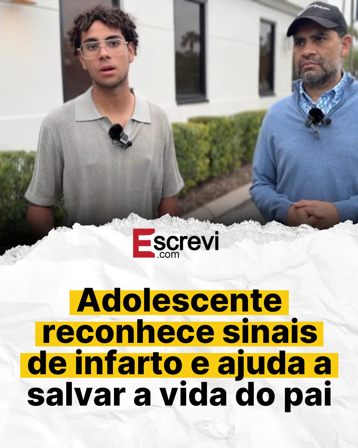 Adolescente reconhece sinais de infarto e ajuda a salvar a vida do pai card branco