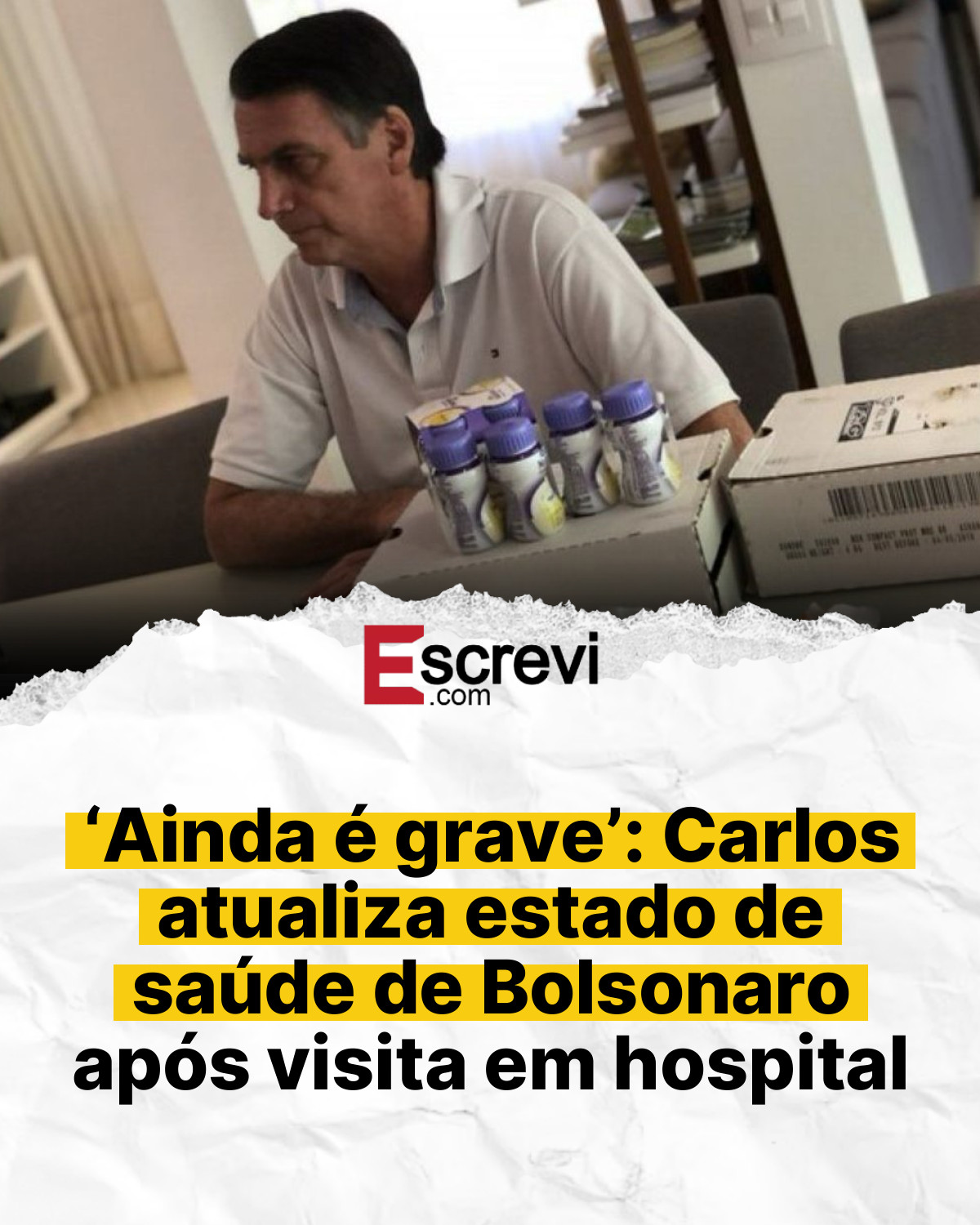 ‘Ainda é grave’: Carlos atualiza estado de saúde de Bolsonaro após visita em hospital card branco