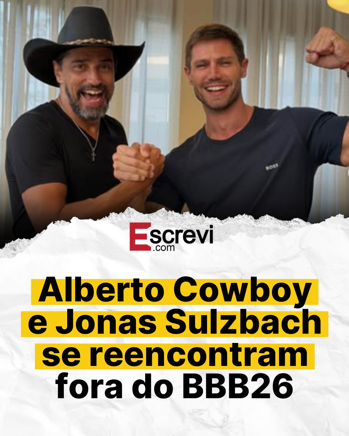 Alberto Cowboy e Jonas Sulzbach se reencontram fora do BBB26 card branco