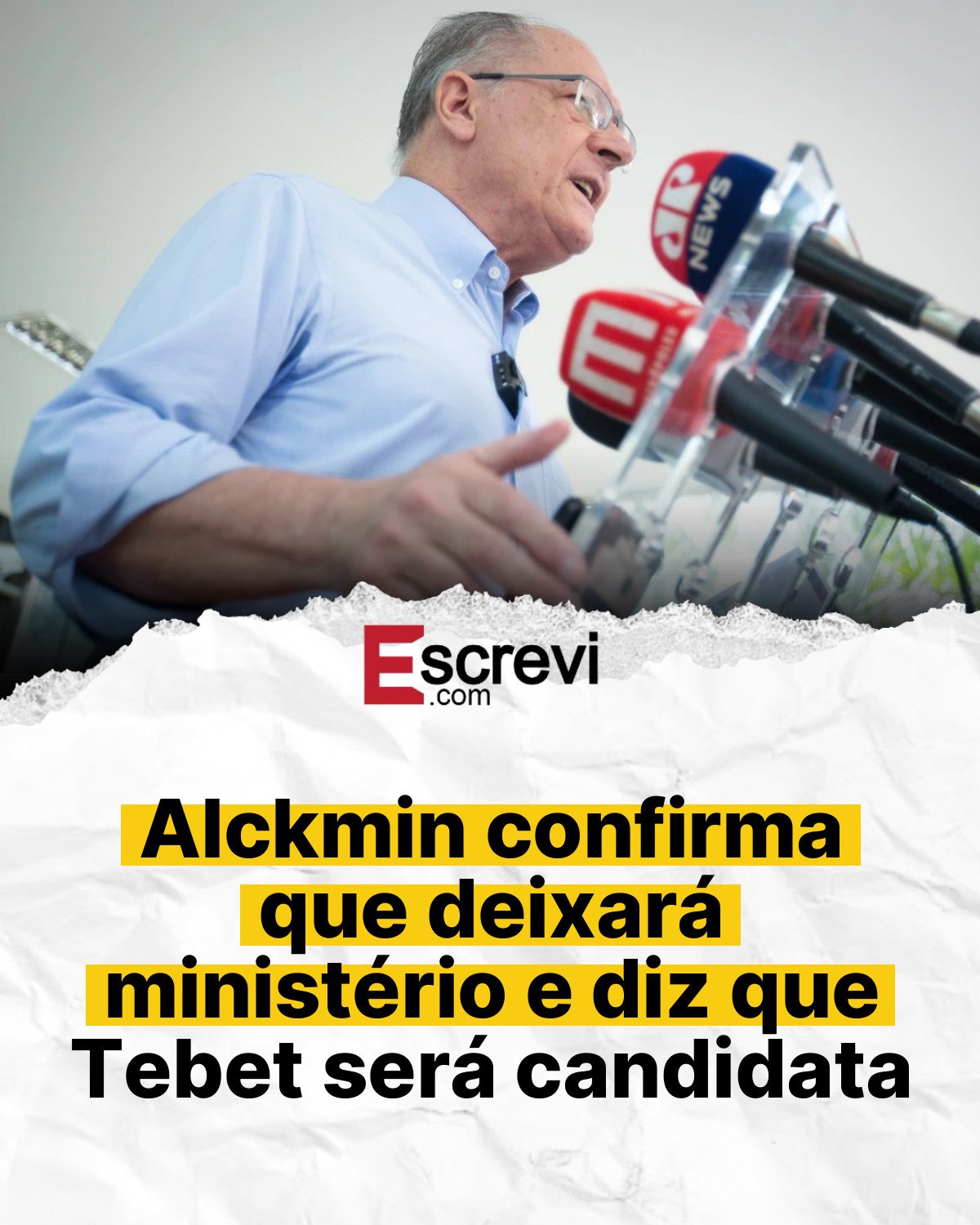 Alckmin confirma que deixará ministério e diz que Tebet será candidata card branco