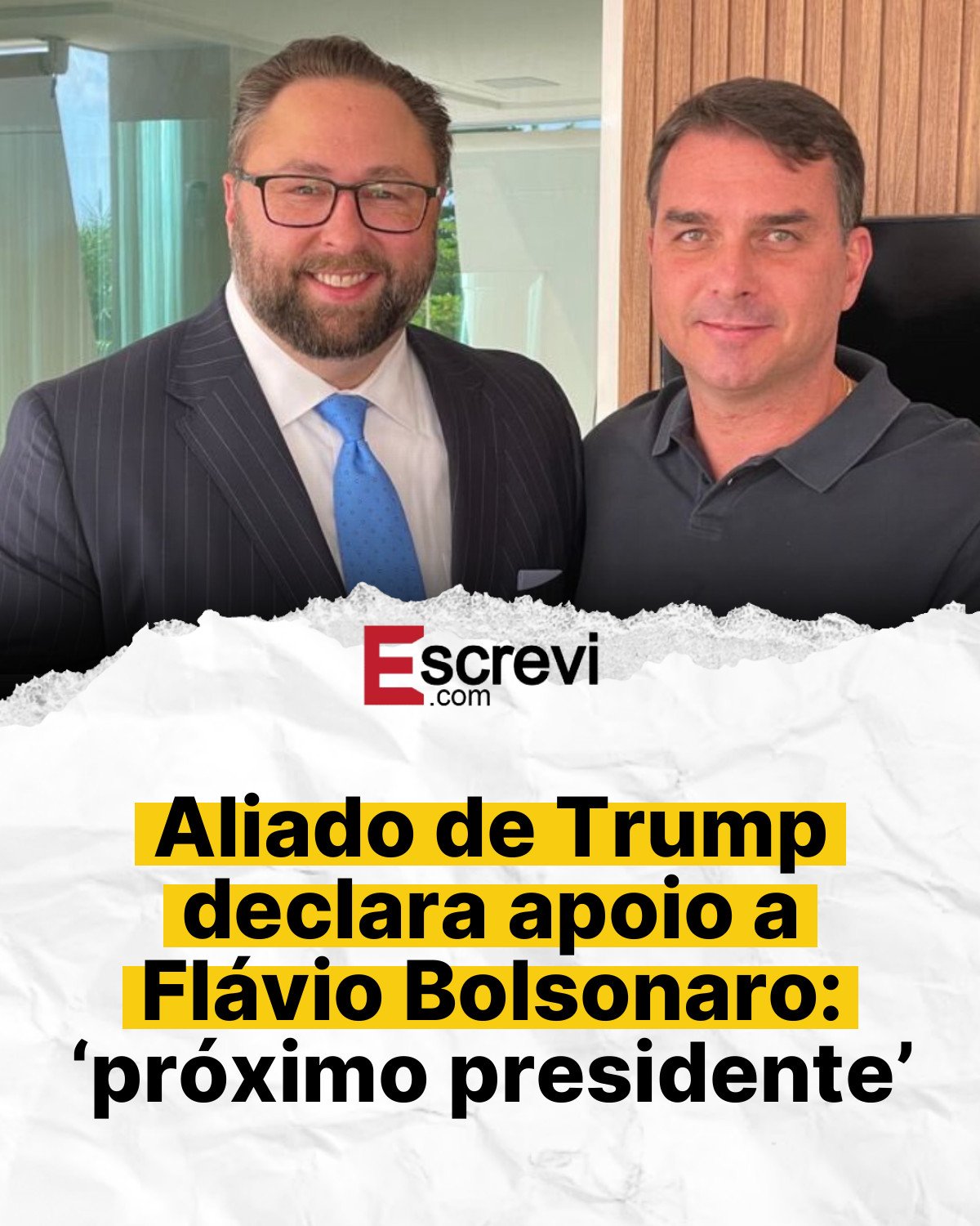 Aliado de Trump declara apoio a Flávio Bolsonaro: ‘próximo presidente’ card branco