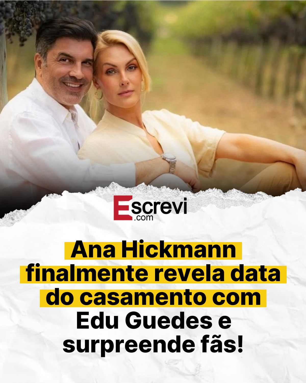 Ana Hickmann finalmente revela data do casamento com Edu Guedes e surpreende fãs! card branco