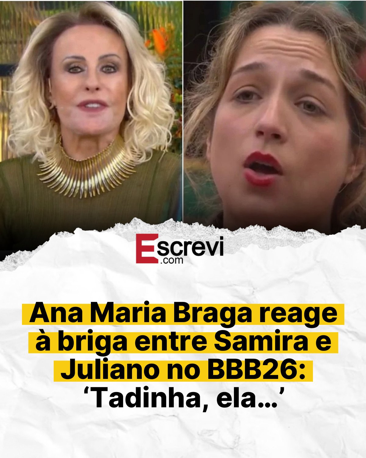 Ana Maria Braga reage à briga entre Samira e Juliano no BBB26: ‘Tadinha, ela…’ card branco