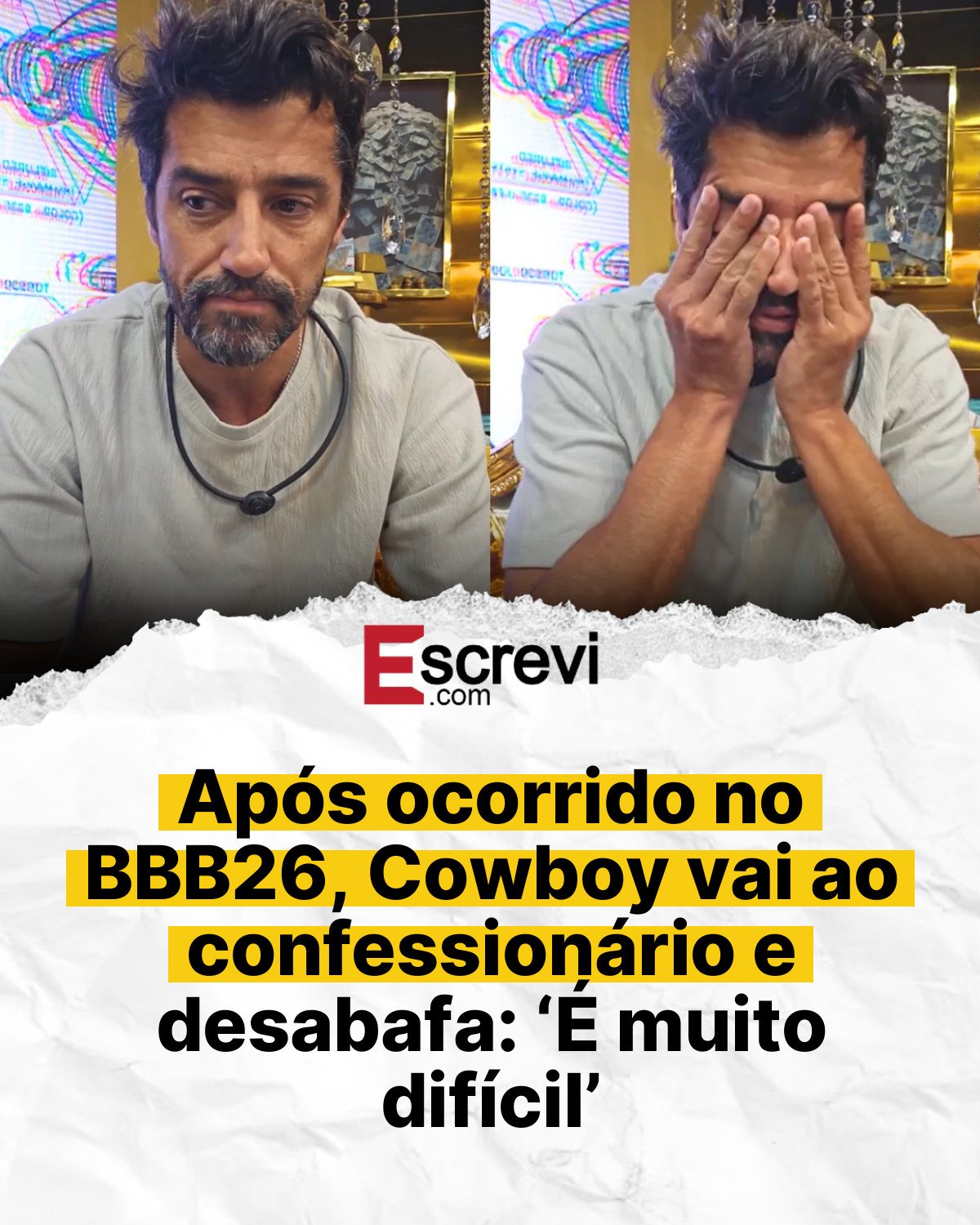 Após ocorrido no BBB26, Cowboy vai ao confessionário e desabafa: ‘É muito difícil’ card branco