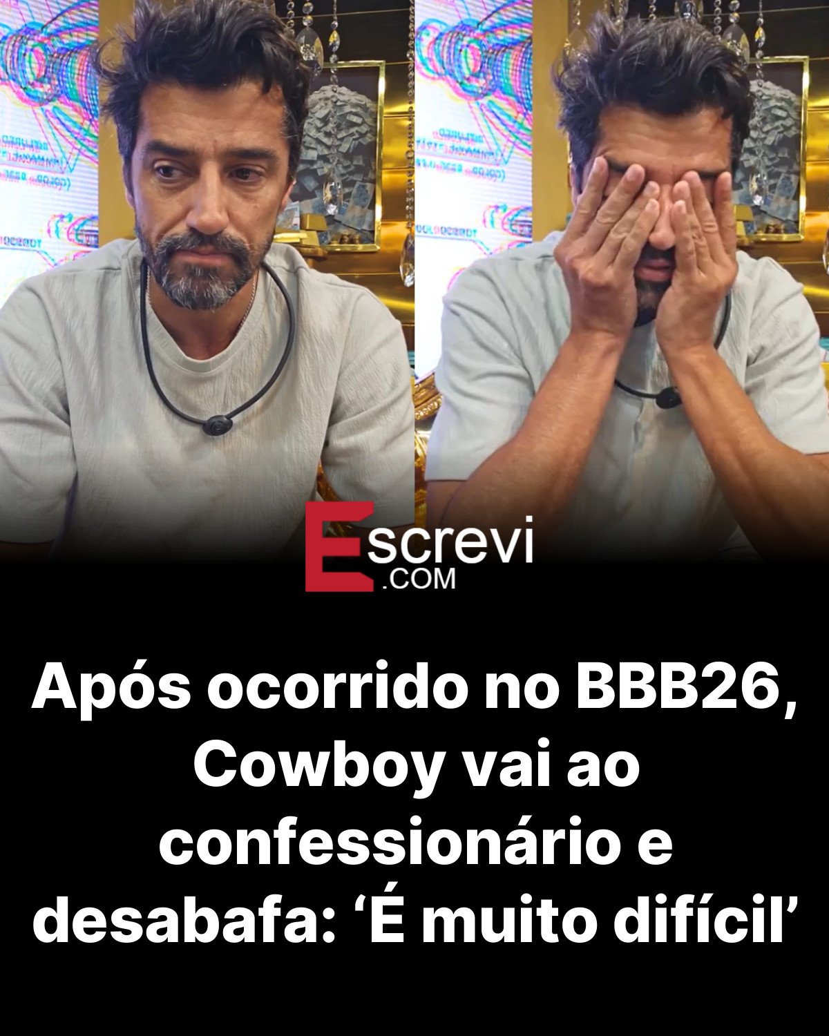 Após ocorrido no BBB26, Cowboy vai ao confessionário e desabafa: ‘É muito difícil’ card preto