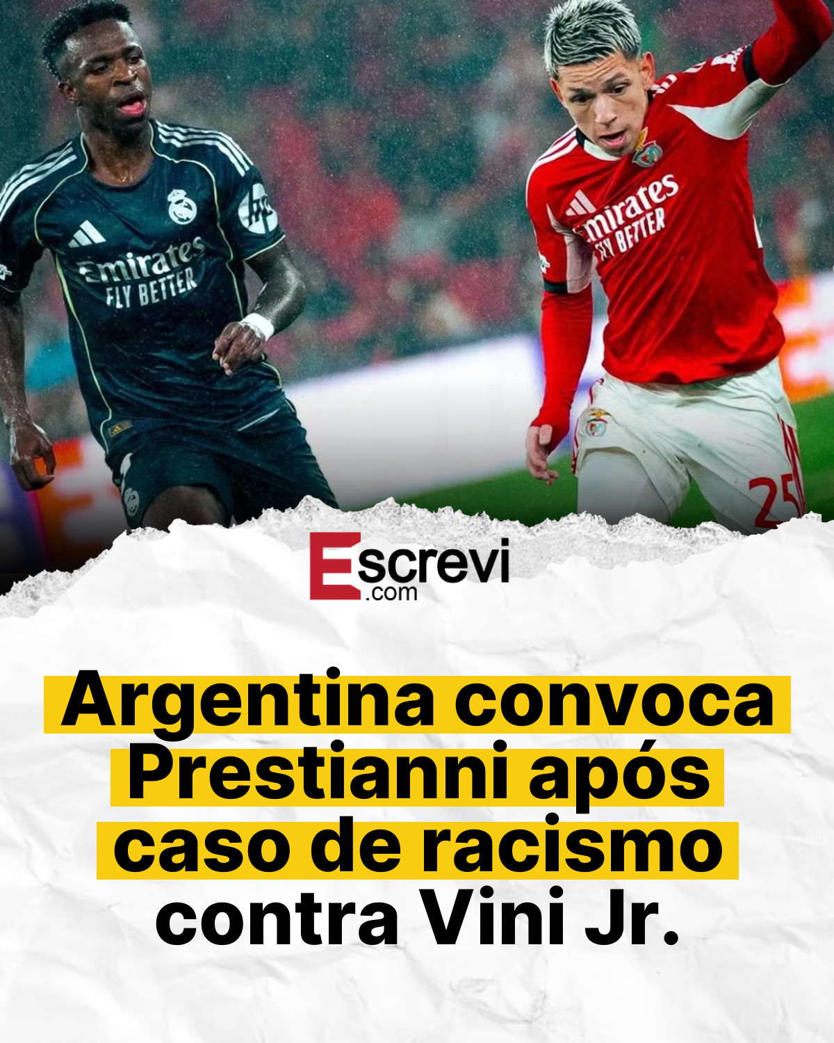 Argentina convoca Prestianni após caso de racismo contra Vini Jr. card branco