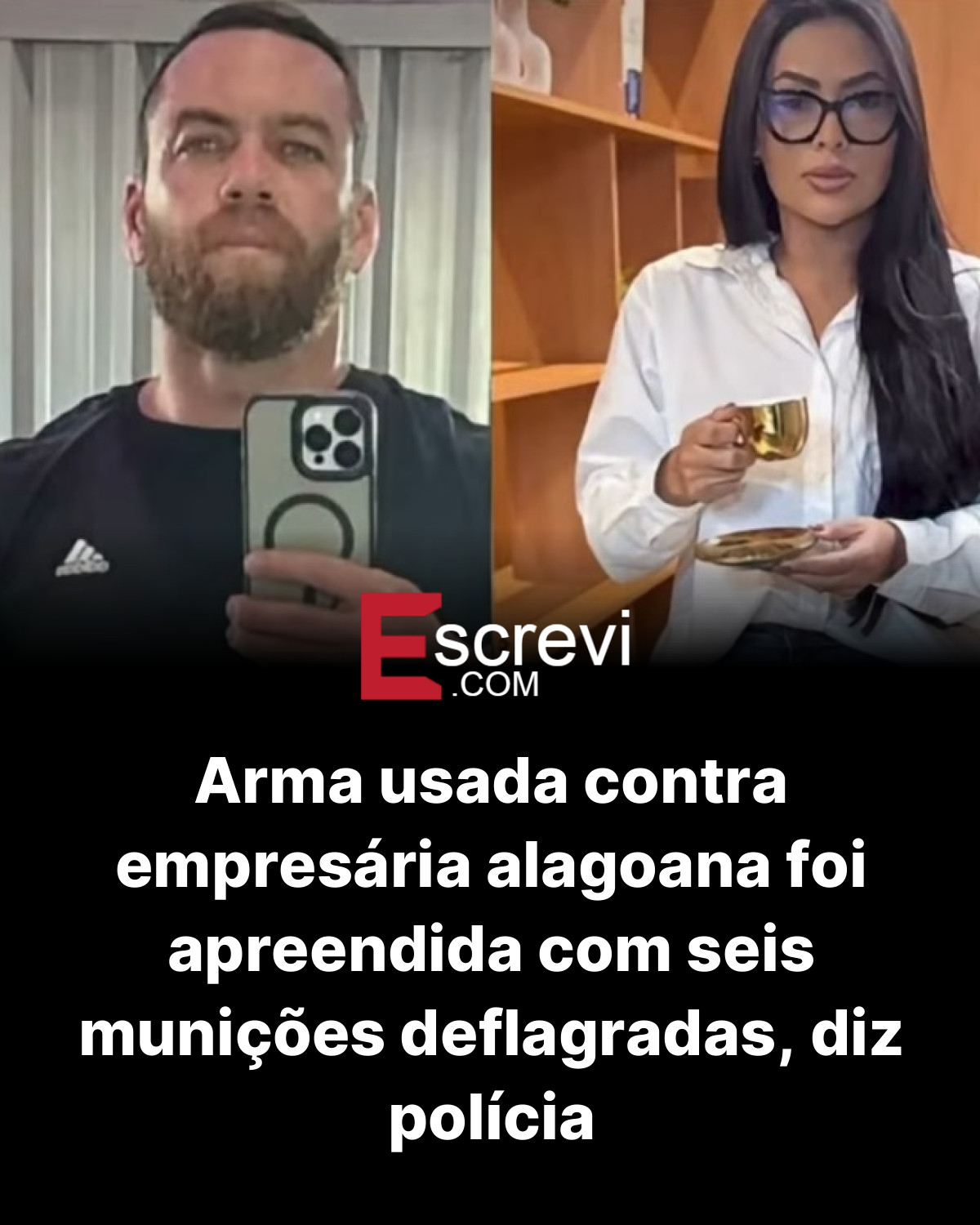 Arma usada contra empresária alagoana foi apreendida com seis munições deflagradas, diz polícia card preto