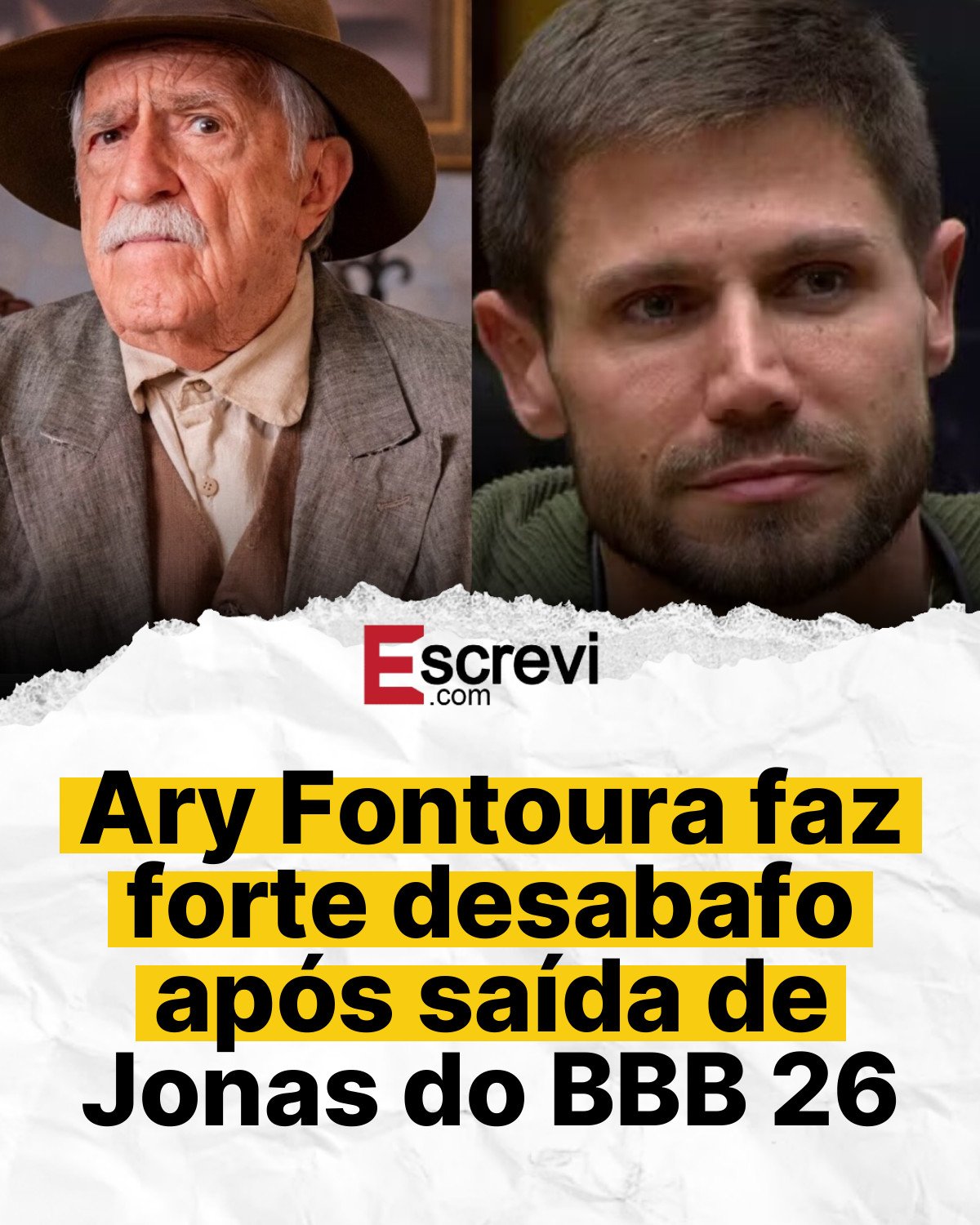 Ary Fontoura faz forte desabafo após saída de Jonas do BBB 26 card branco