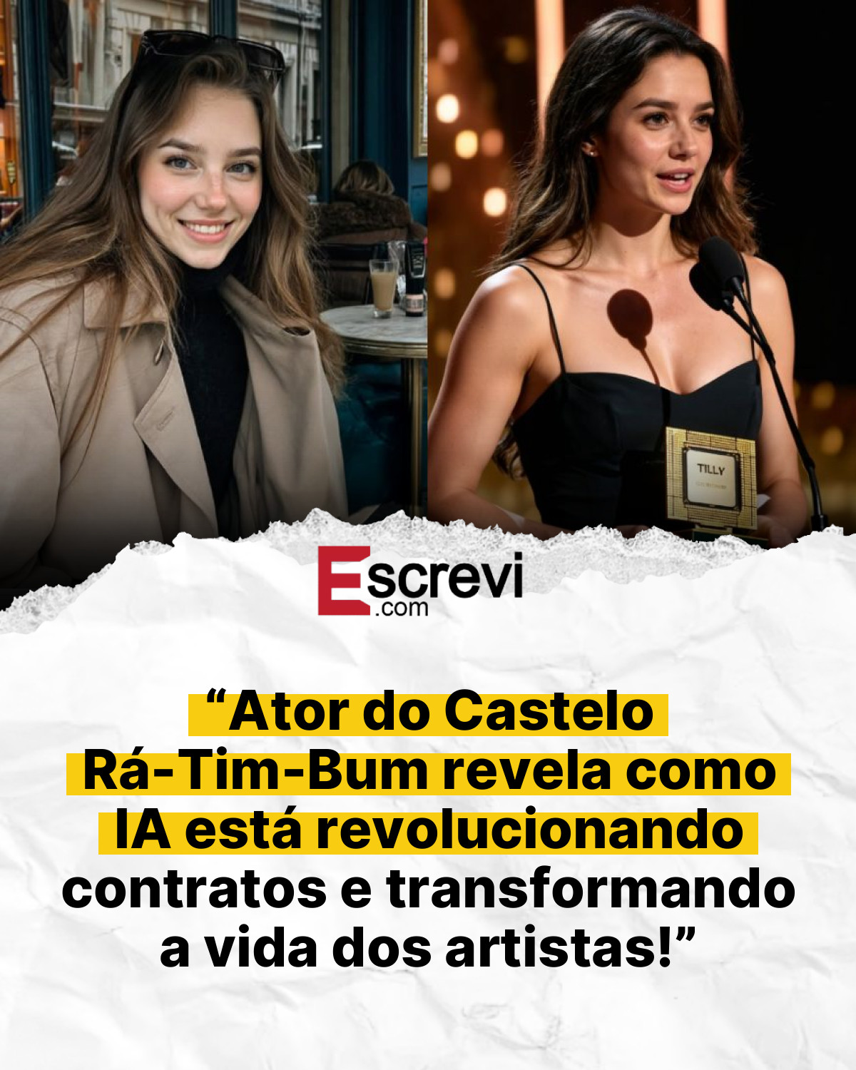 “Ator do Castelo Rá-Tim-Bum revela como IA está revolucionando contratos e transformando a vida dos artistas!” card branco