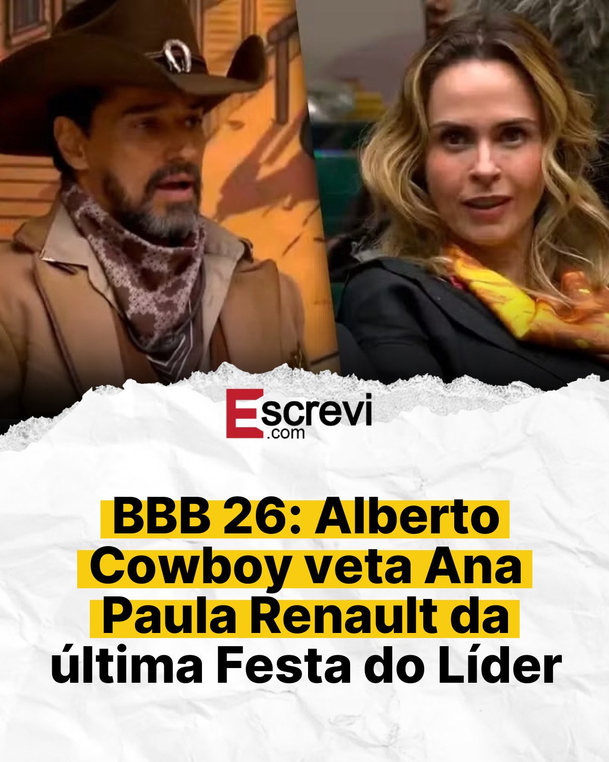 BBB 26: Alberto Cowboy veta Ana Paula Renault da última Festa do Líder card branco