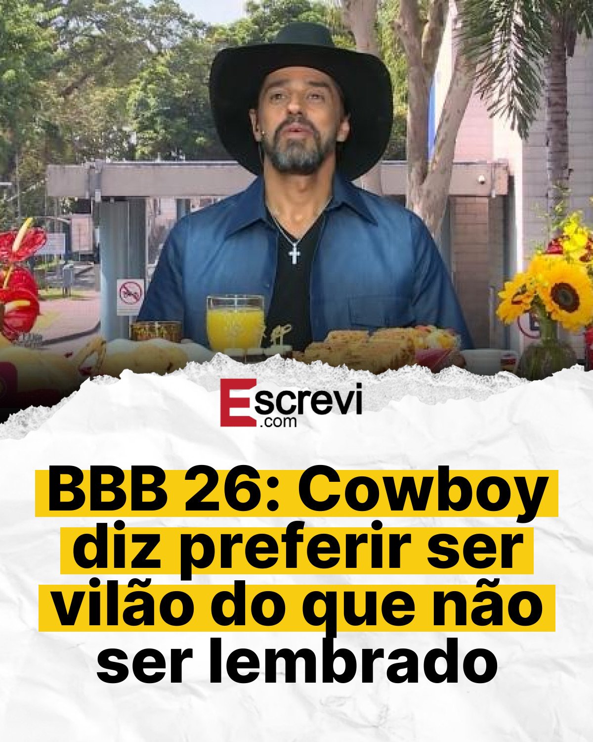 BBB 26: Cowboy diz preferir ser vilão do que não ser lembrado card branco