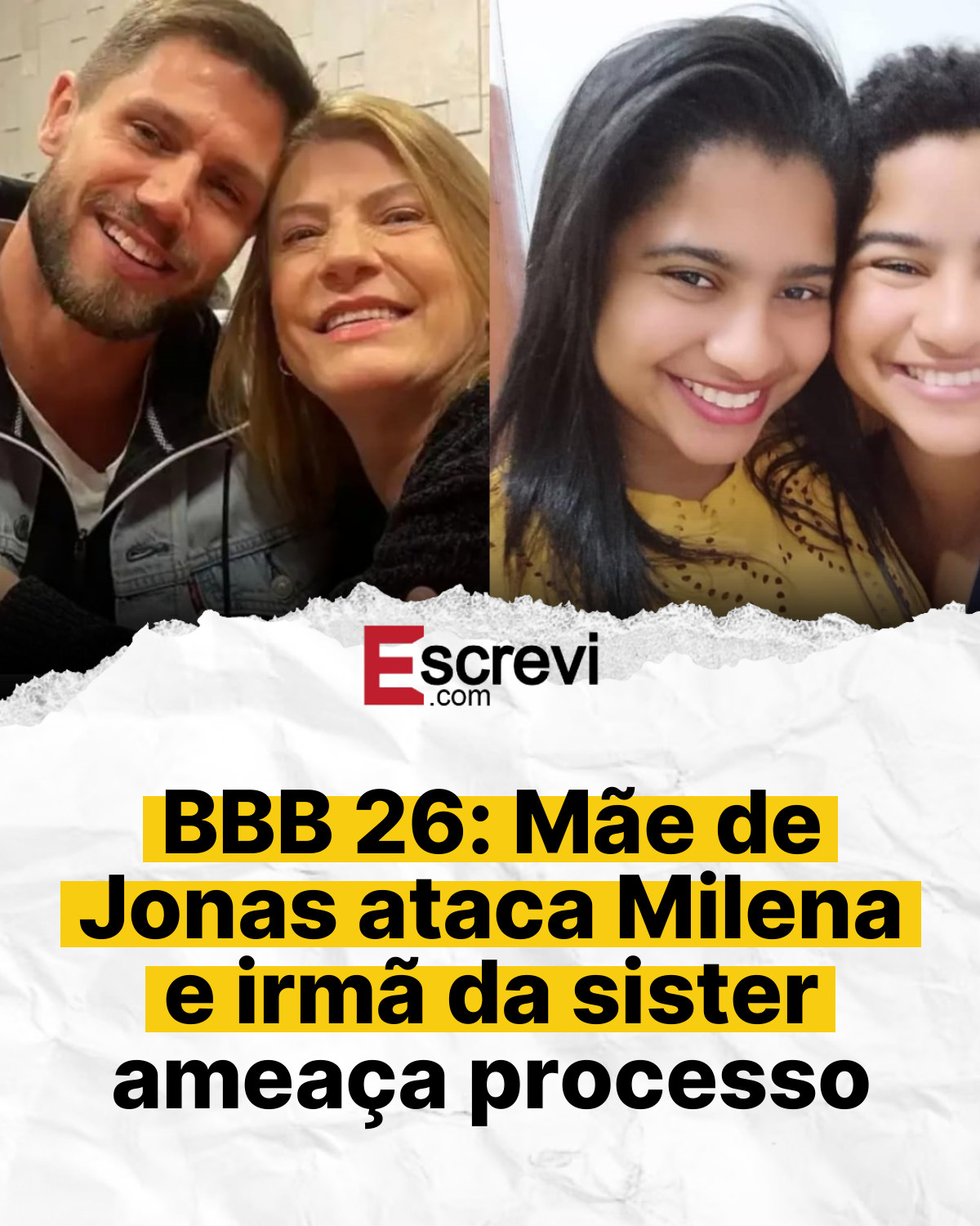 BBB 26: Mãe de Jonas ataca Milena e irmã da sister ameaça processo card branco