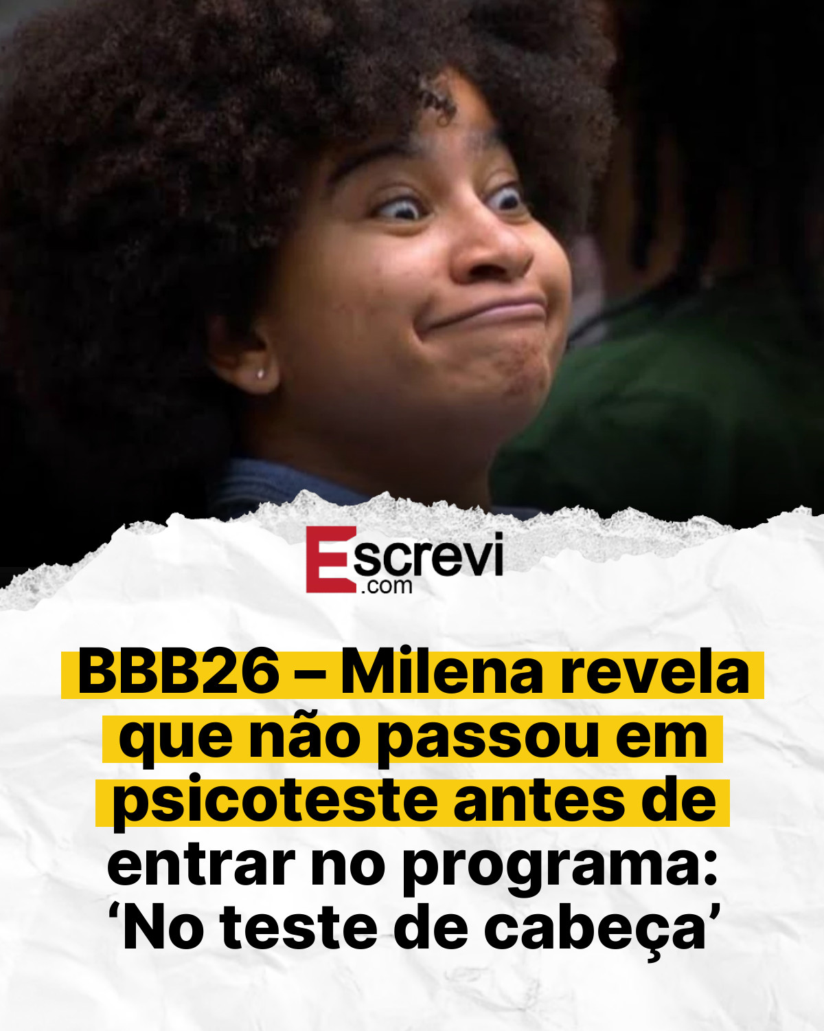 BBB26 – Milena revela que não passou em psicoteste antes de entrar no programa: ‘No teste de cabeça’ card branco
