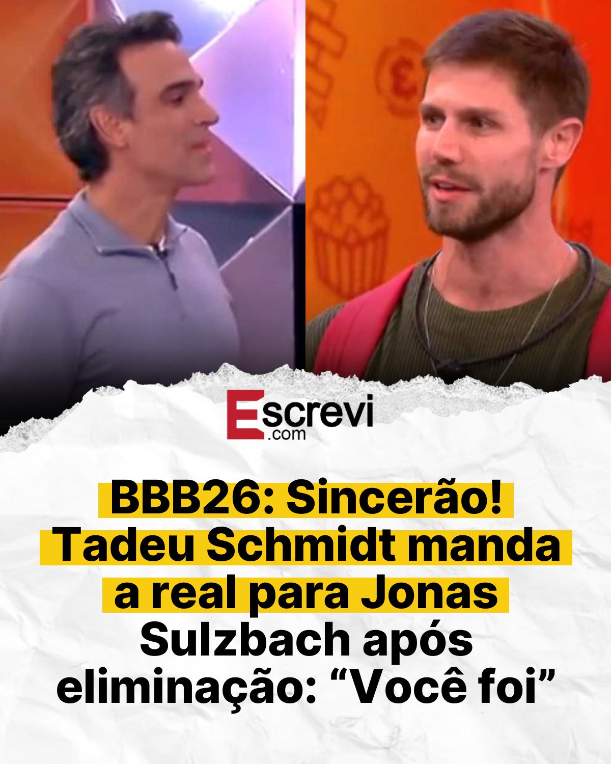 BBB26: Sincerão! Tadeu Schmidt manda a real para Jonas Sulzbach após eliminação: “Você foi” card branco