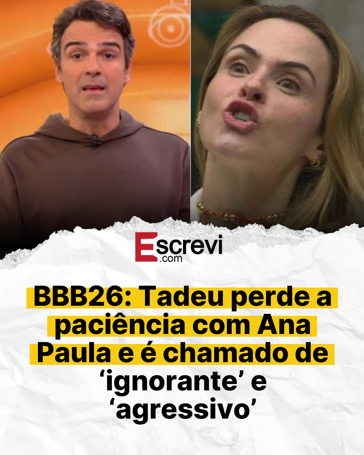 BBB26: Tadeu perde a paciência com Ana Paula e é chamado de ‘ignorante’ e ‘agressivo’ card branco