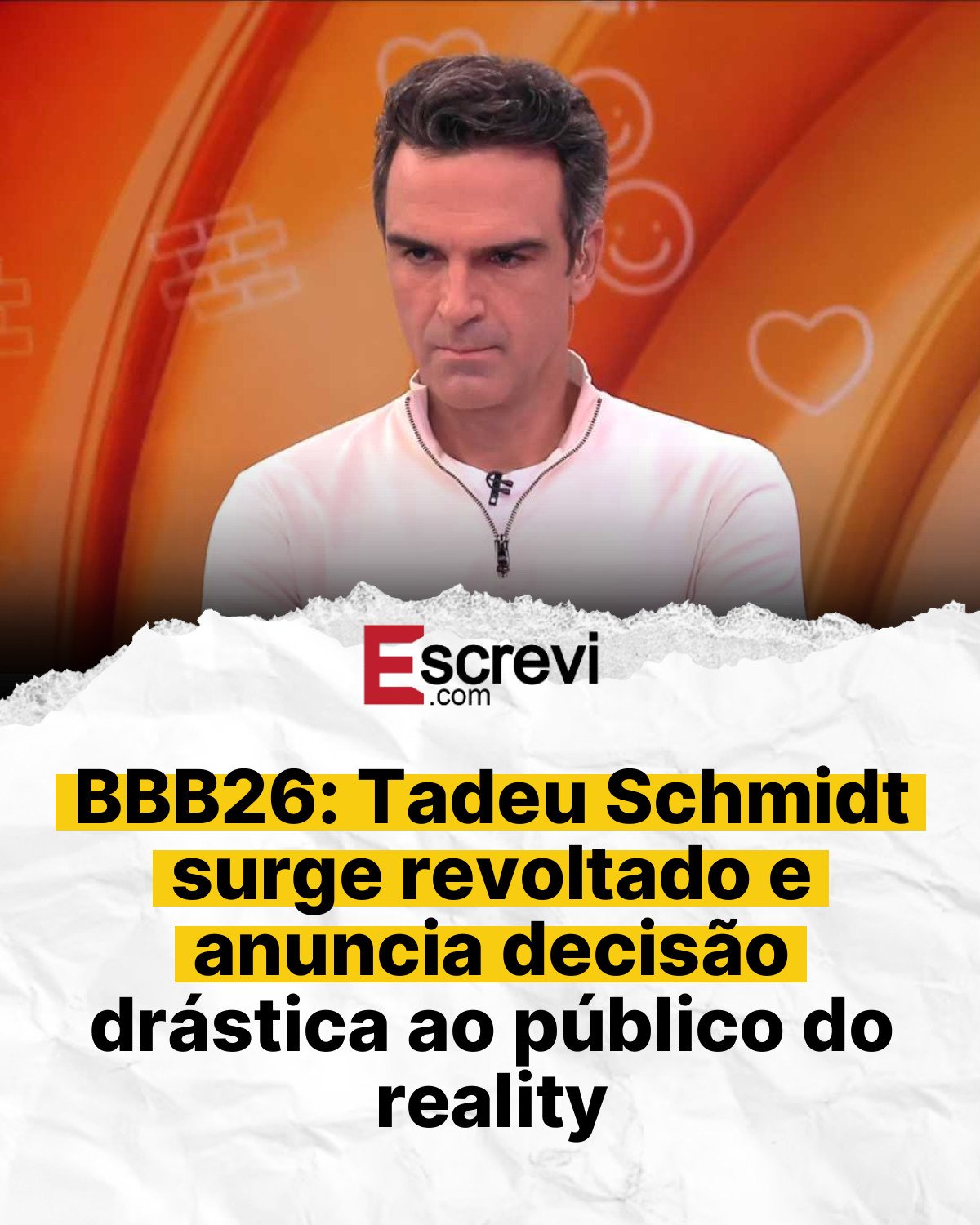 BBB26: Tadeu Schmidt surge revoltado e anuncia decisão drástica ao público do reality card branco
