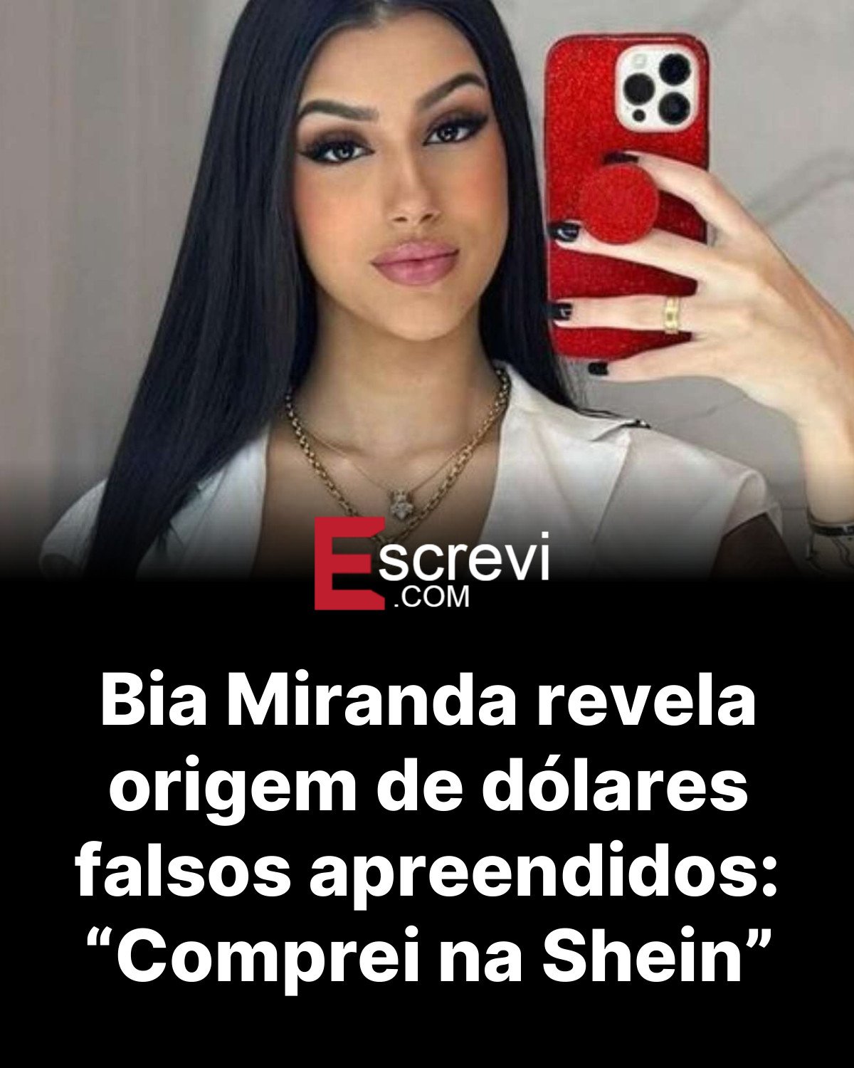 Bia Miranda revela origem de dólares falsos apreendidos: “Comprei na Shein” card preto