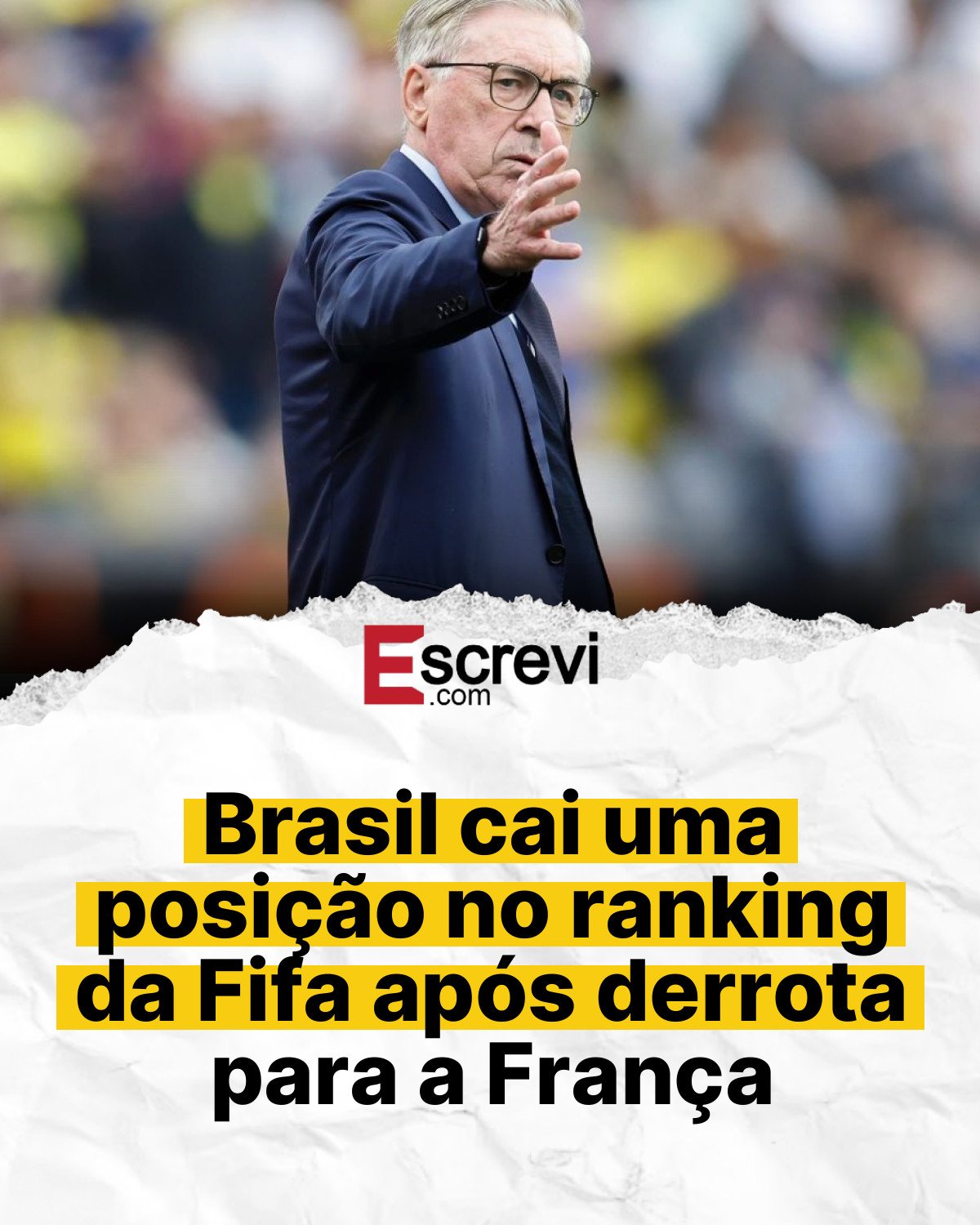 Brasil cai uma posição no ranking da Fifa após derrota para a França card branco
