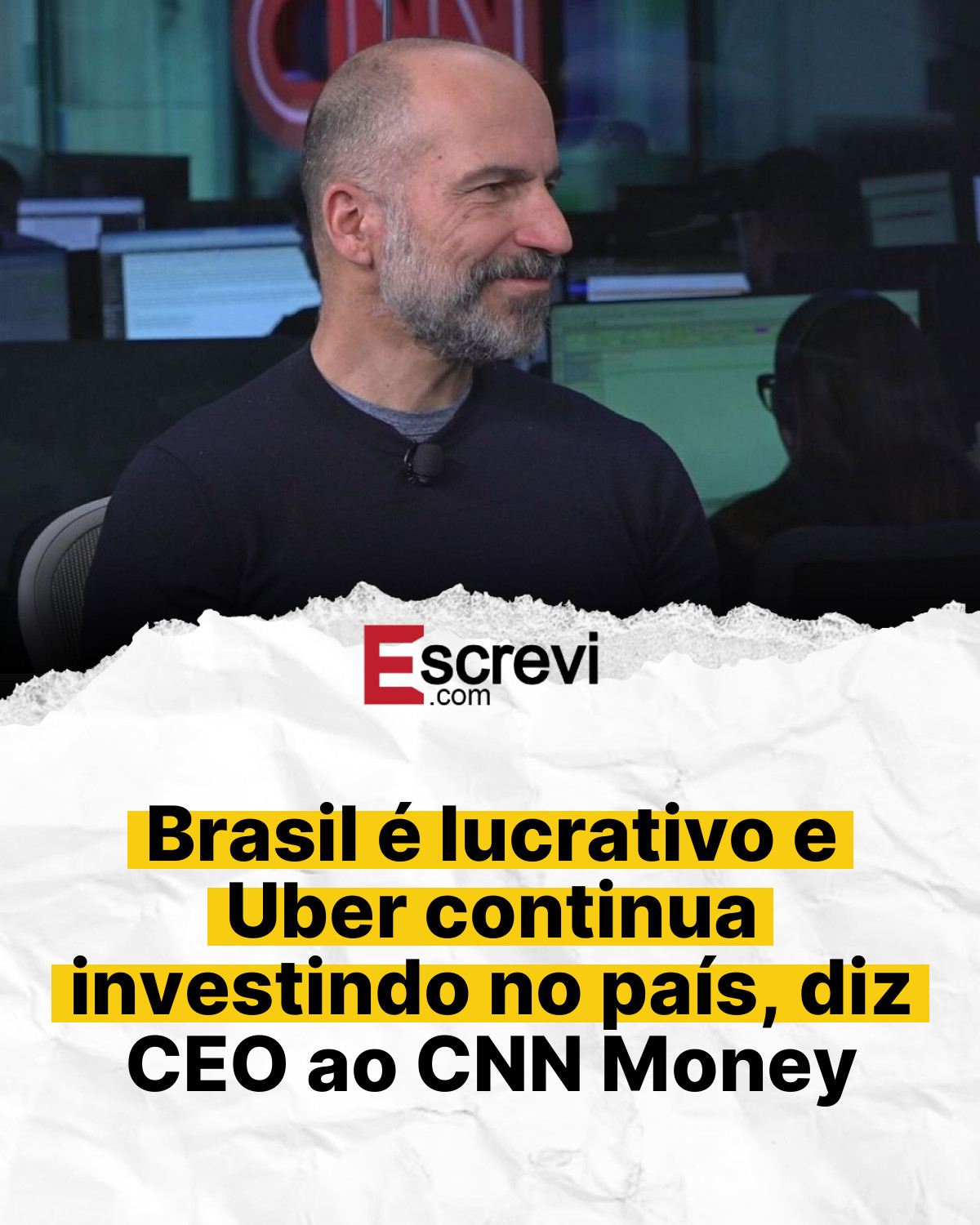Brasil é lucrativo e Uber continua investindo no país, diz CEO ao CNN Money card branco
