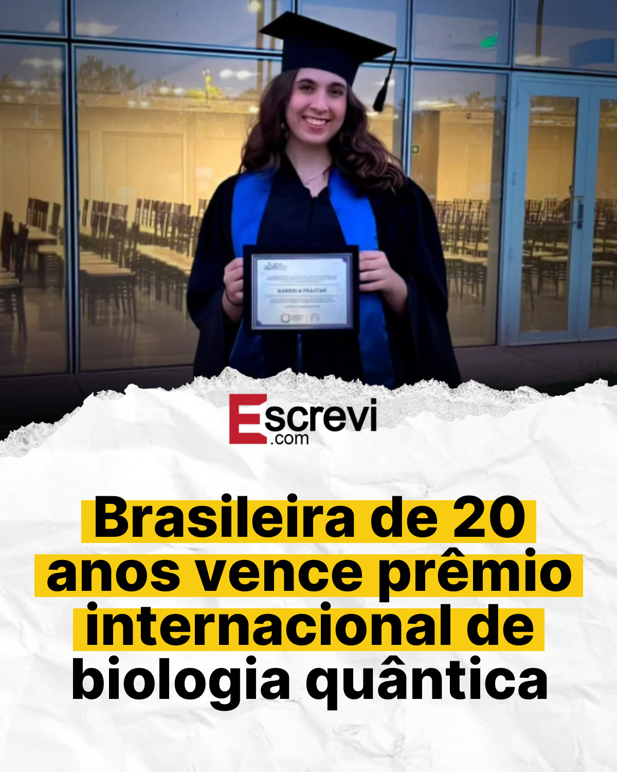 Brasileira de 20 anos vence prêmio internacional de biologia quântica card branco
