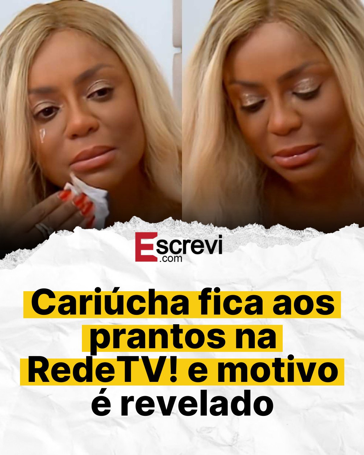 Cariúcha fica aos prantos na RedeTV! e motivo é revelado card branco
