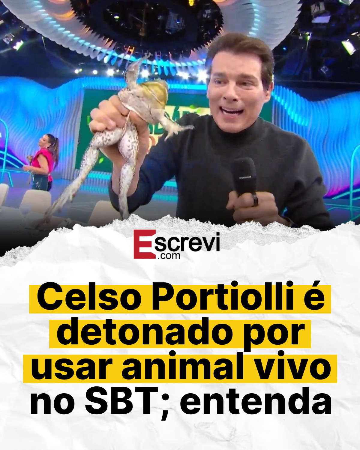Celso Portiolli é detonado por usar animal vivo no SBT; entenda card branco