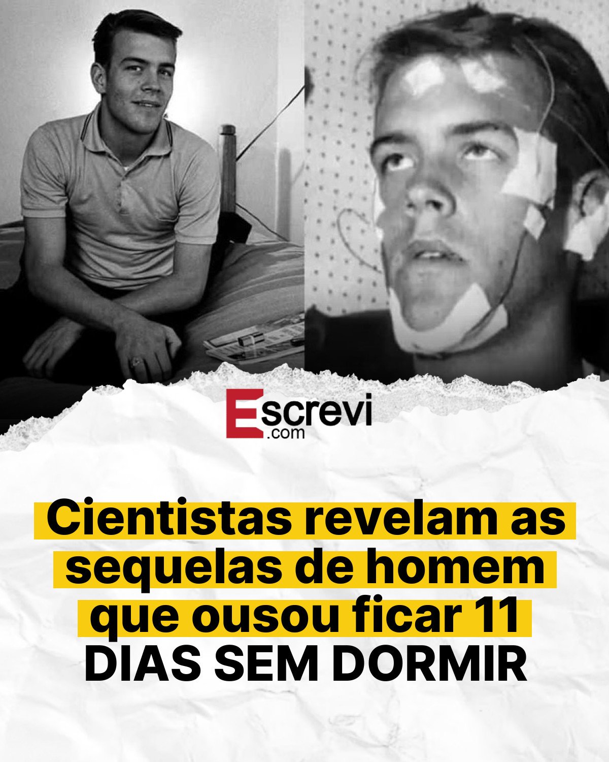 Cientistas revelam as sequelas de homem que ousou ficar 11 DIAS SEM DORMIR card branco