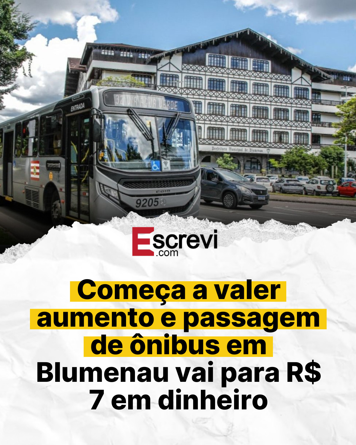 Começa a valer aumento e passagem de ônibus em Blumenau vai para R$ 7 em dinheiro card branco