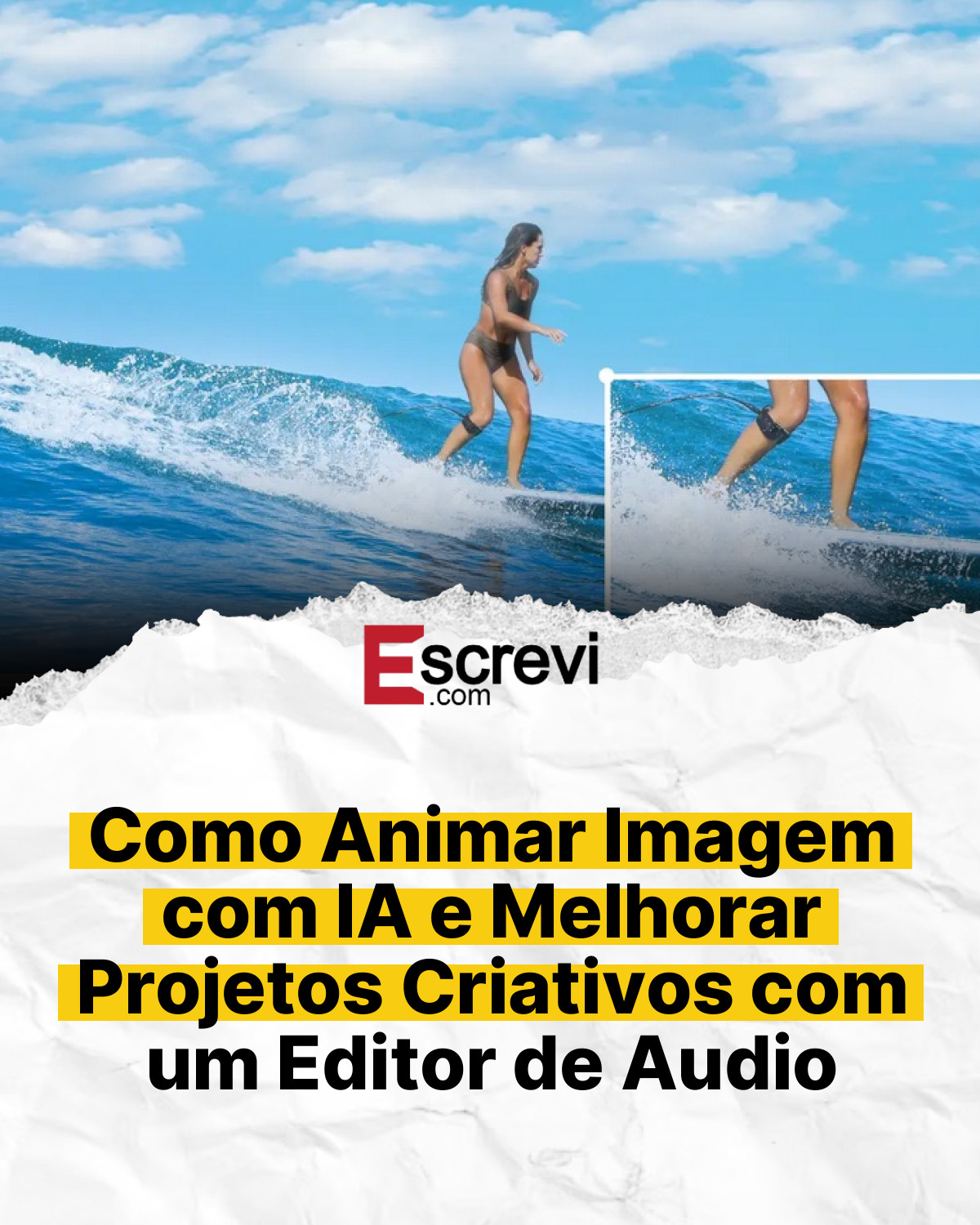 Como Animar Imagem com IA e Melhorar Projetos Criativos com um Editor de Audio card branco