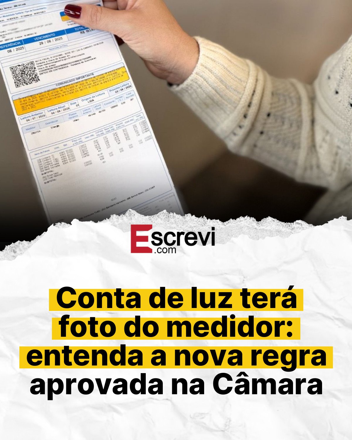 Conta de luz terá foto do medidor: entenda a nova regra aprovada na Câmara card branco