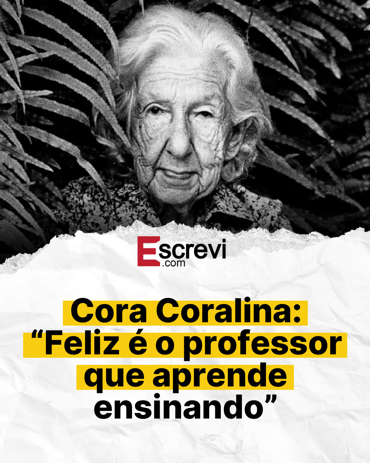 Cora Coralina: “Feliz é o professor que aprende ensinando” card branco